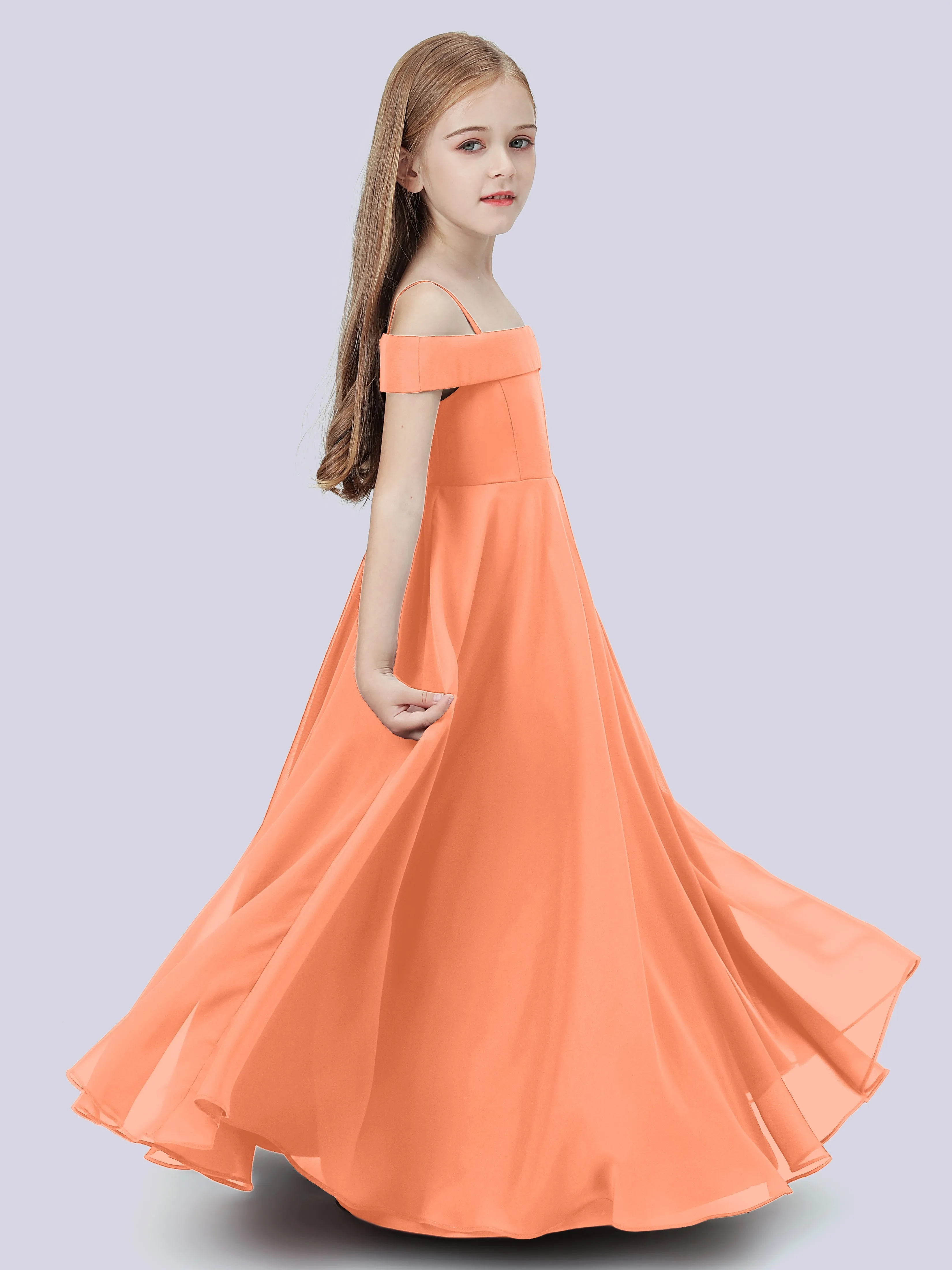Off Shoulder Stretch Chiffon Junior Bridesmaid Dress
