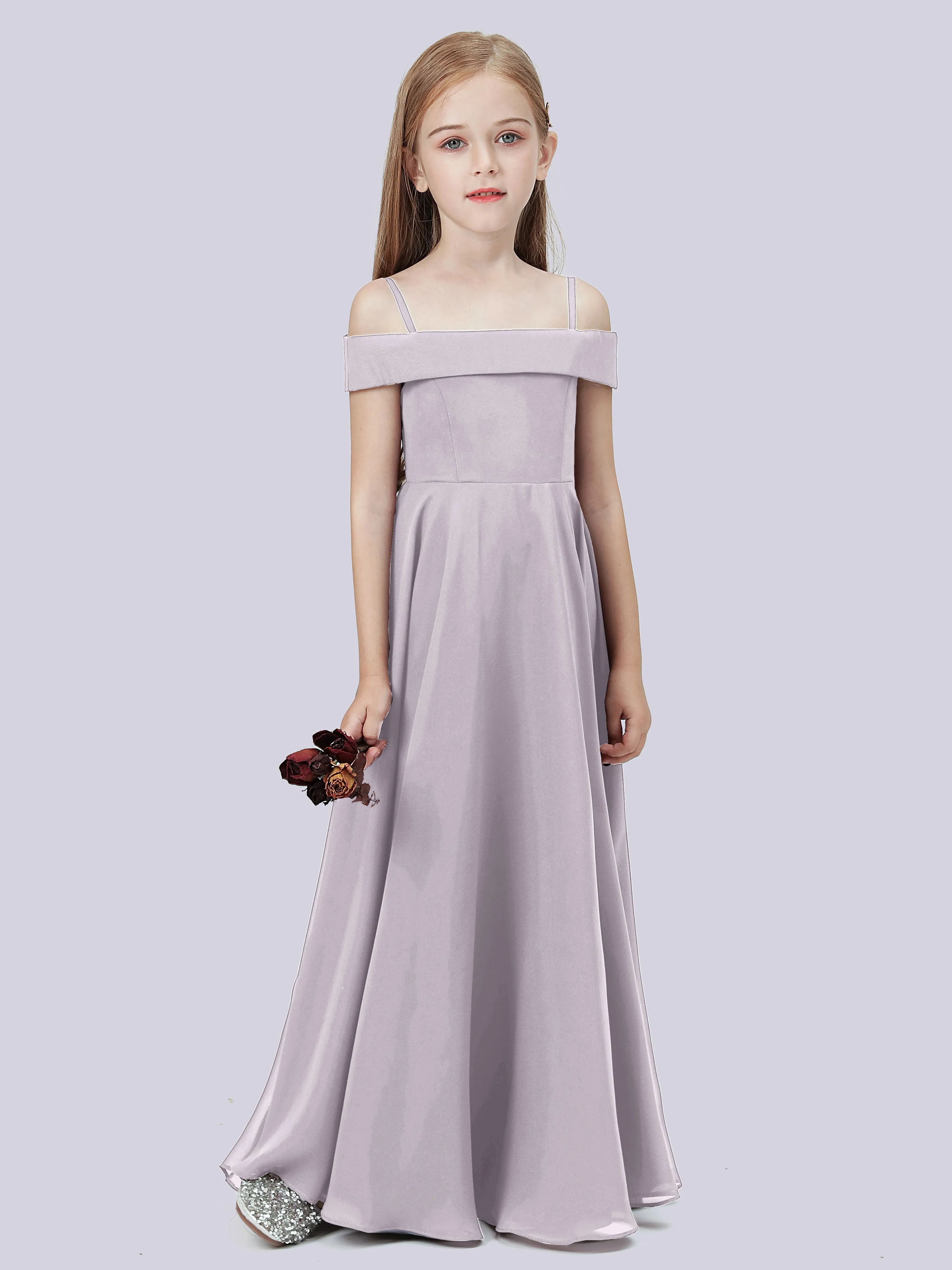 Off Shoulder Stretch Chiffon Junior Bridesmaid Dress