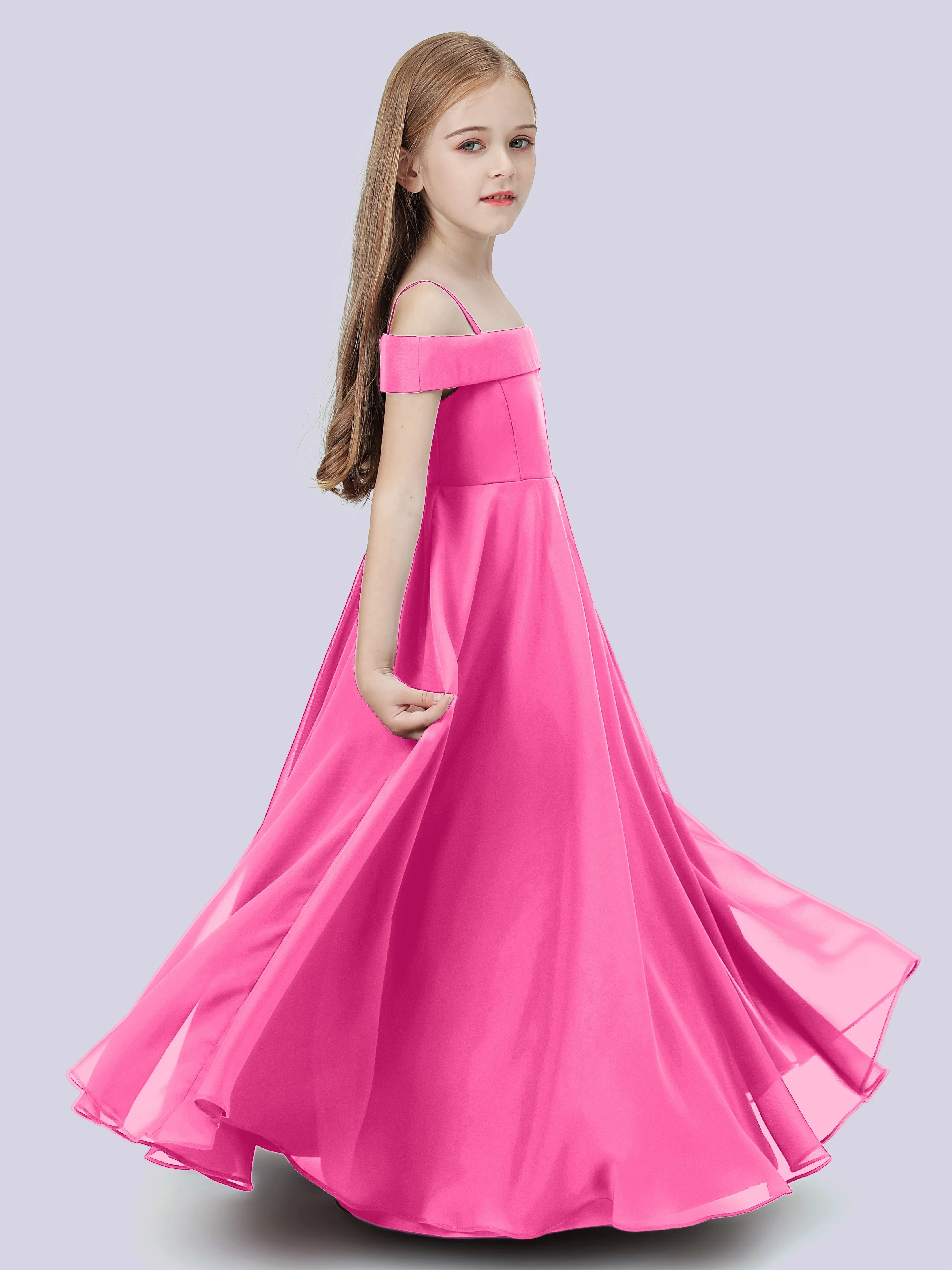 Off Shoulder Stretch Chiffon Junior Bridesmaid Dress