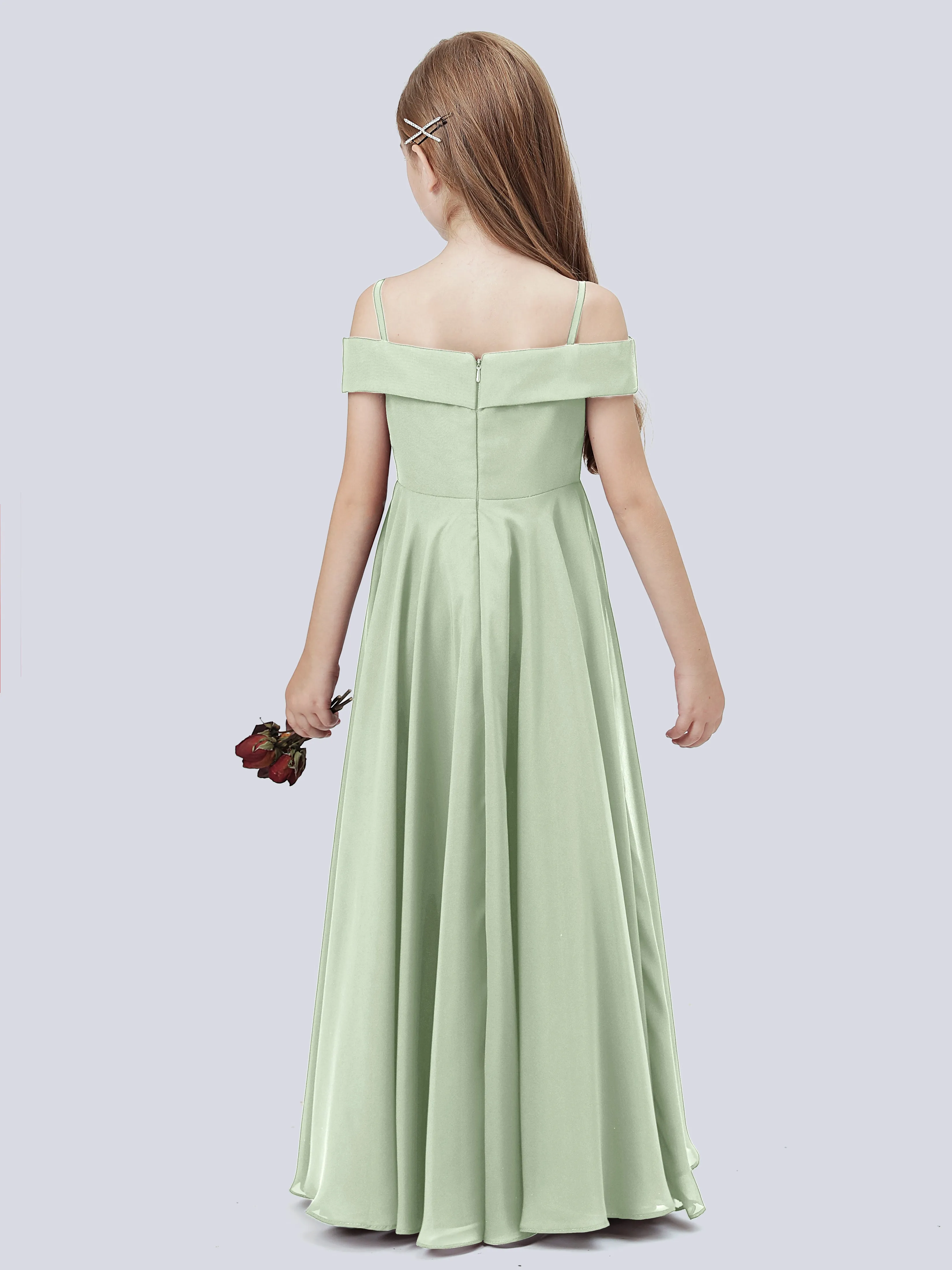 Off Shoulder Stretch Chiffon Junior Bridesmaid Dress