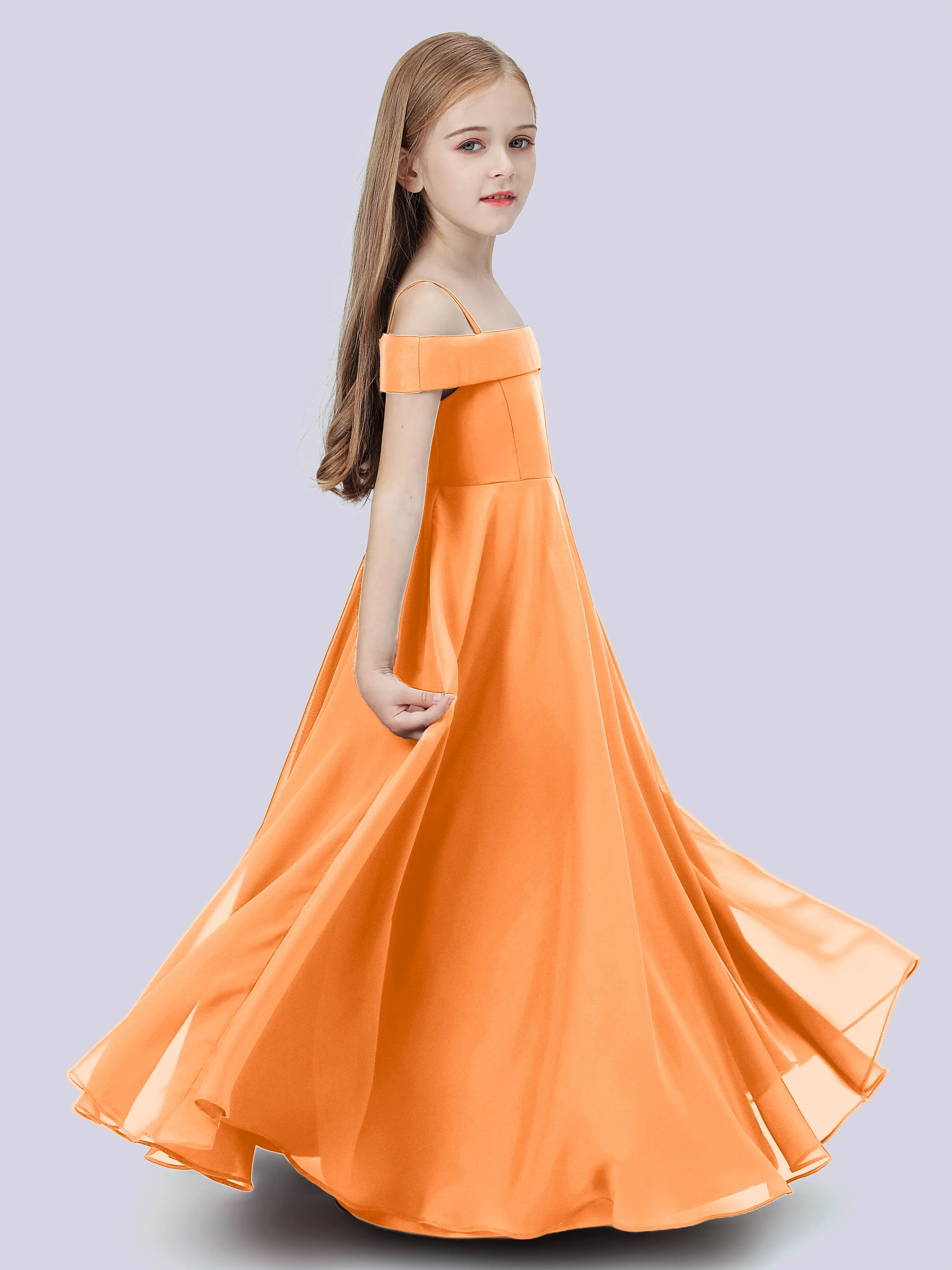 Off Shoulder Stretch Chiffon Junior Bridesmaid Dress
