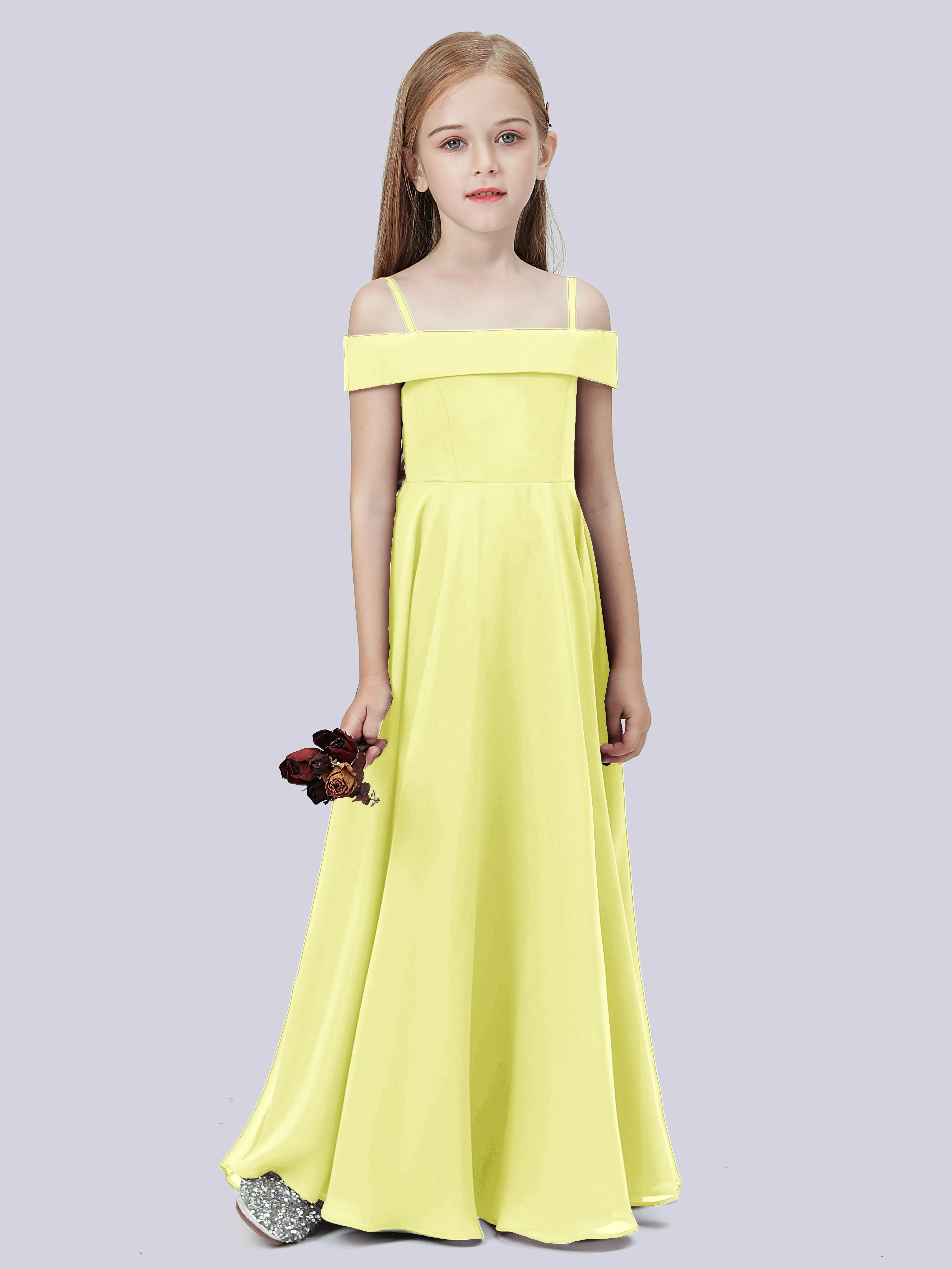 Off Shoulder Stretch Chiffon Junior Bridesmaid Dress