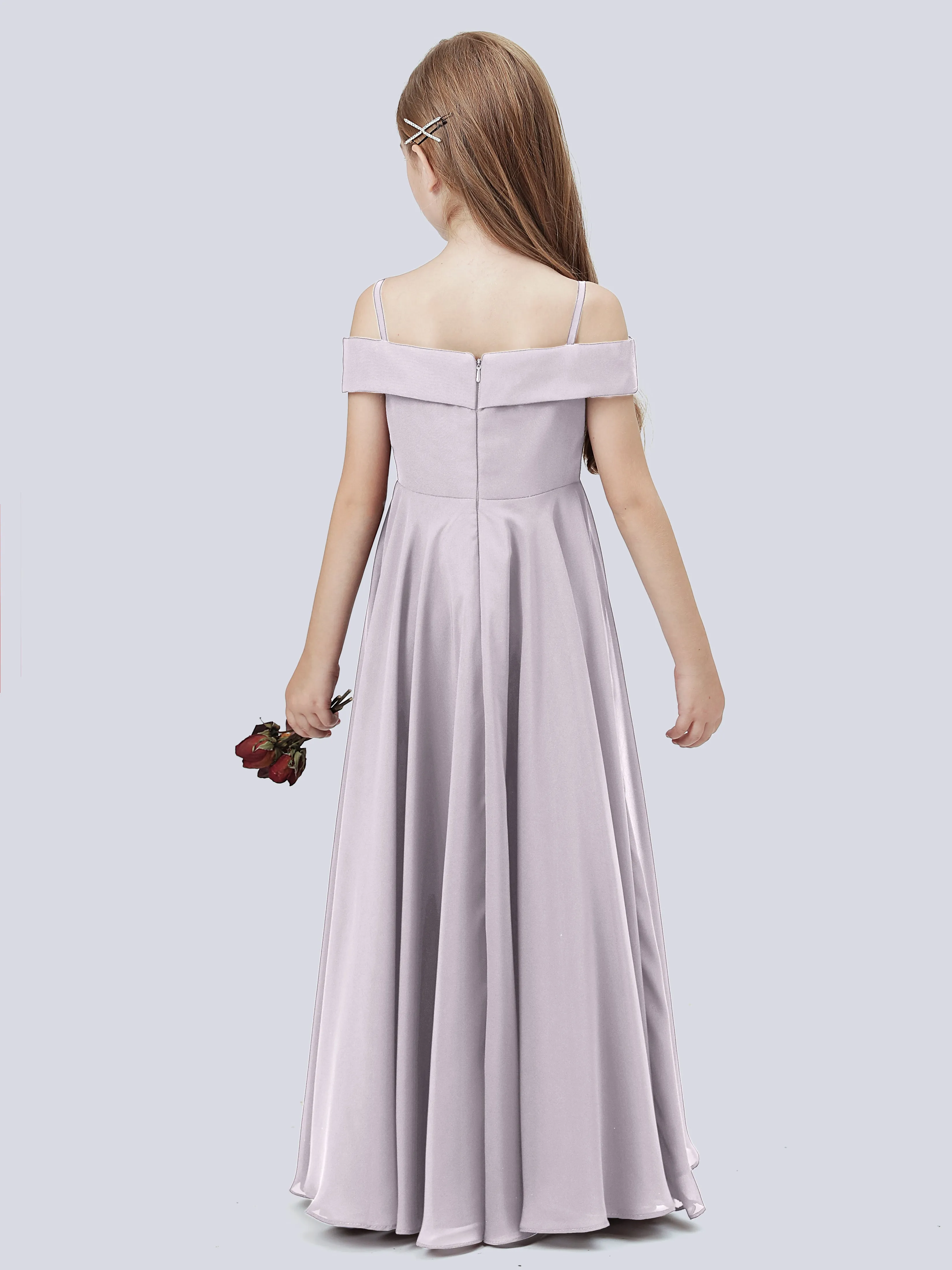 Off Shoulder Stretch Chiffon Junior Bridesmaid Dress