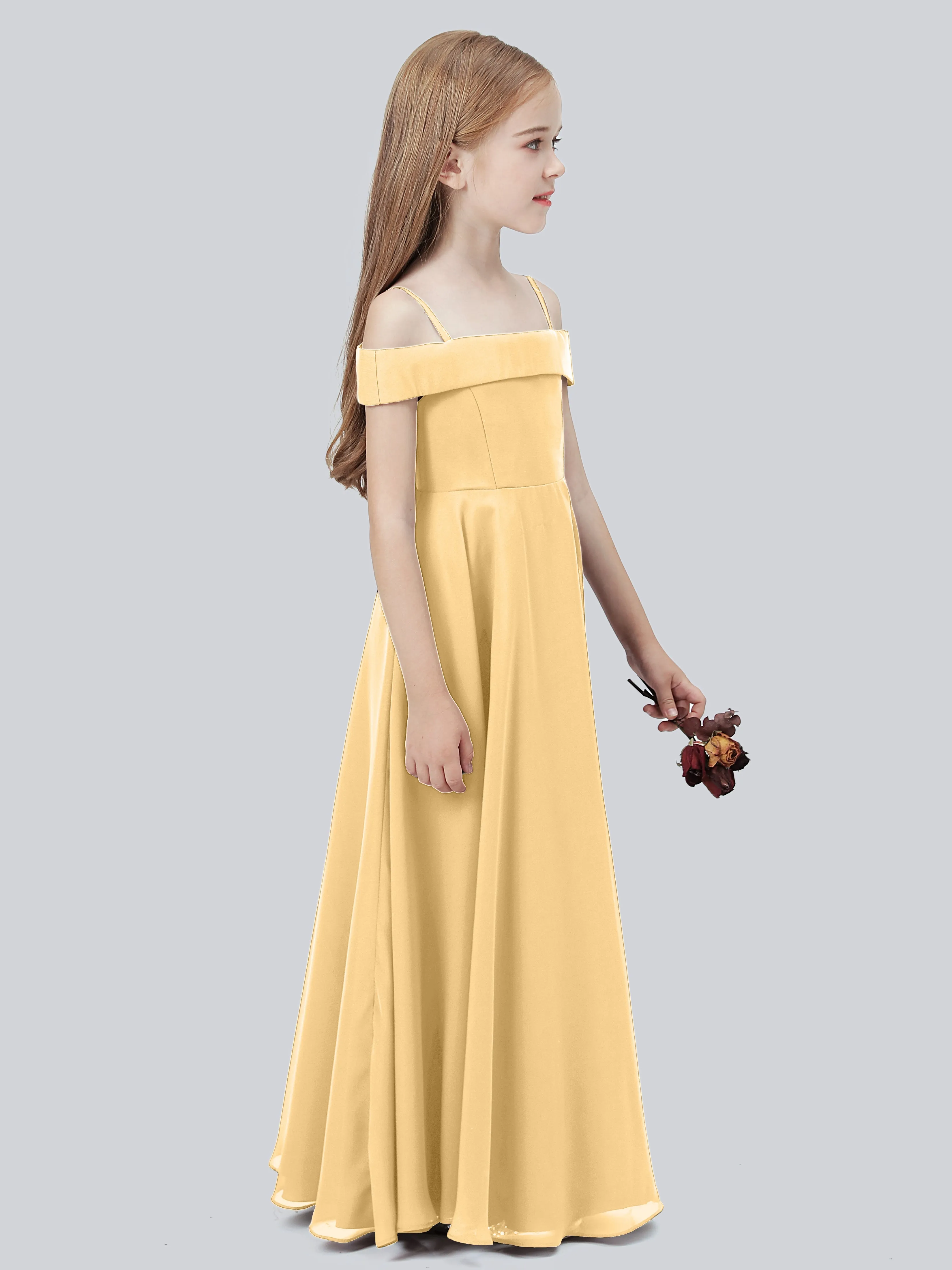 Off Shoulder Stretch Chiffon Junior Bridesmaid Dress