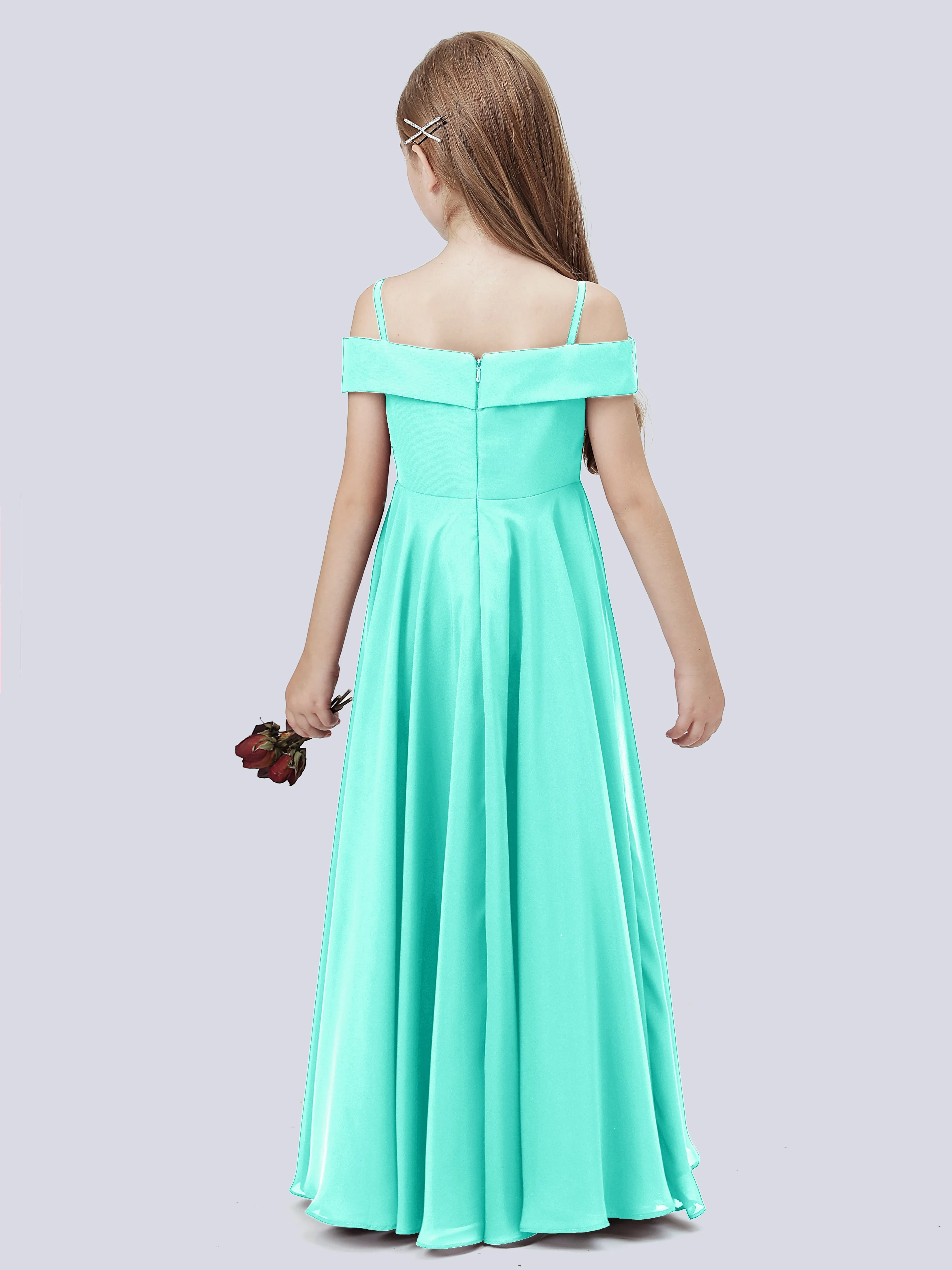Off Shoulder Stretch Chiffon Junior Bridesmaid Dress