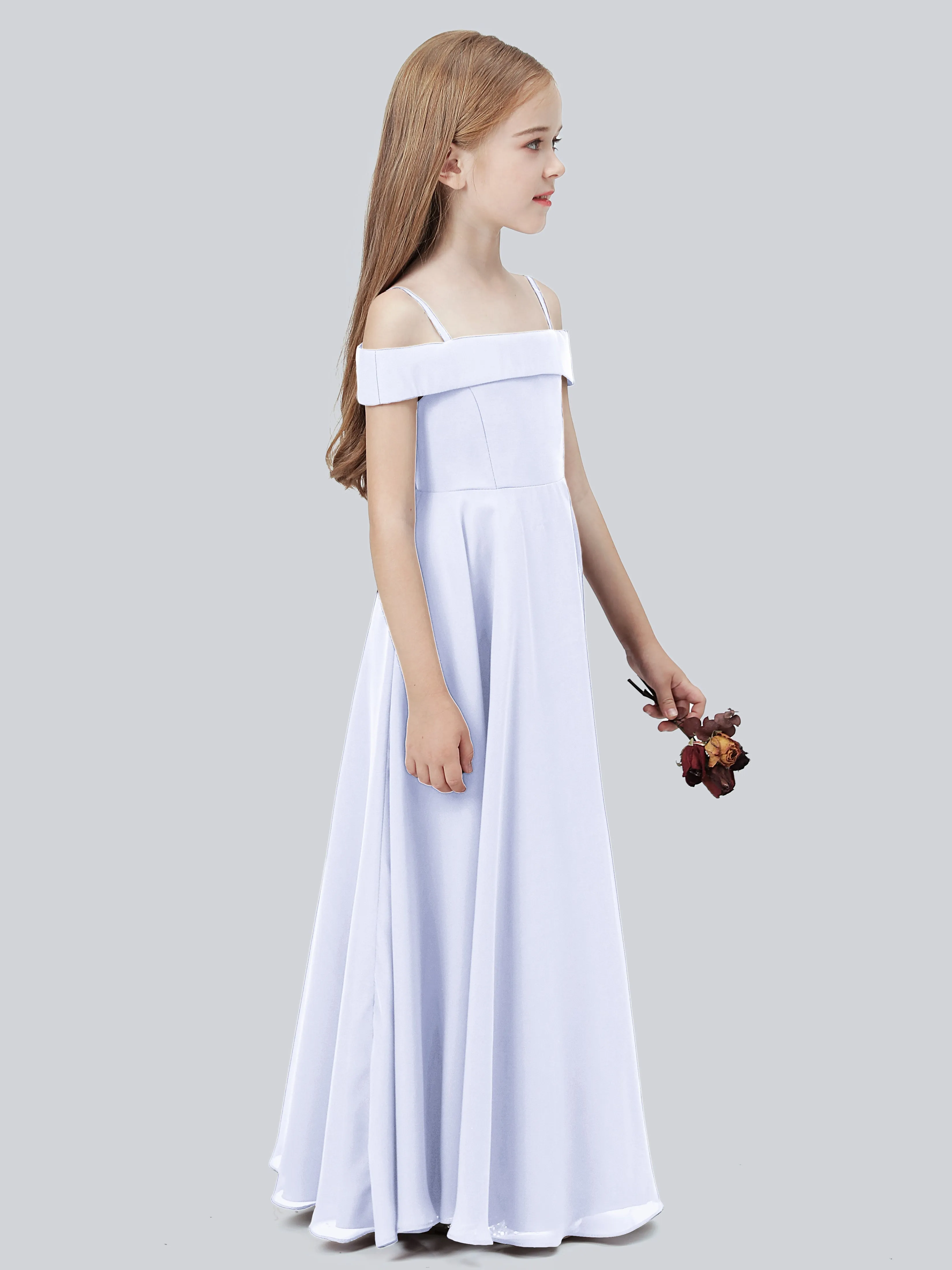 Off Shoulder Stretch Chiffon Junior Bridesmaid Dress