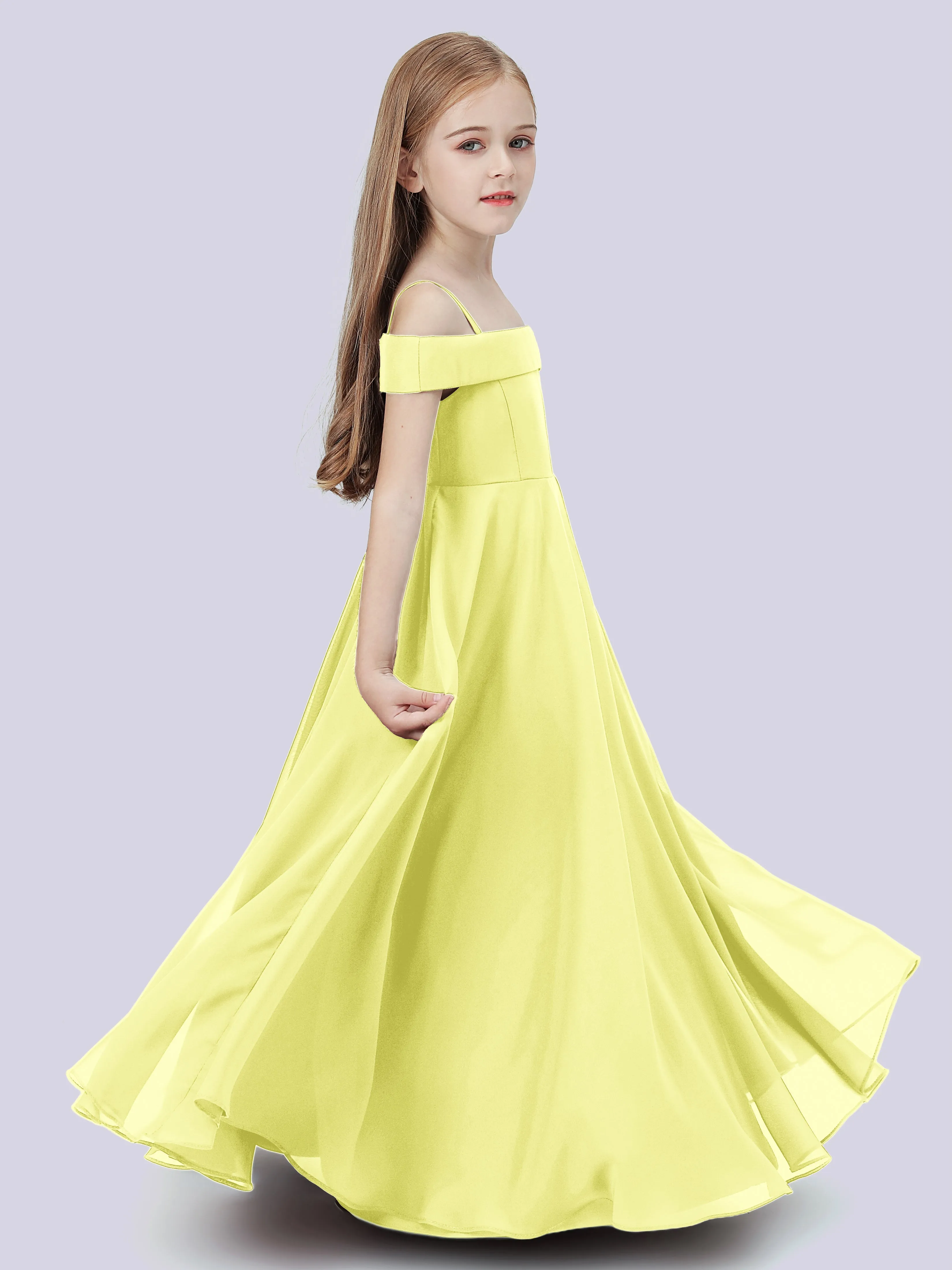 Off Shoulder Stretch Chiffon Junior Bridesmaid Dress