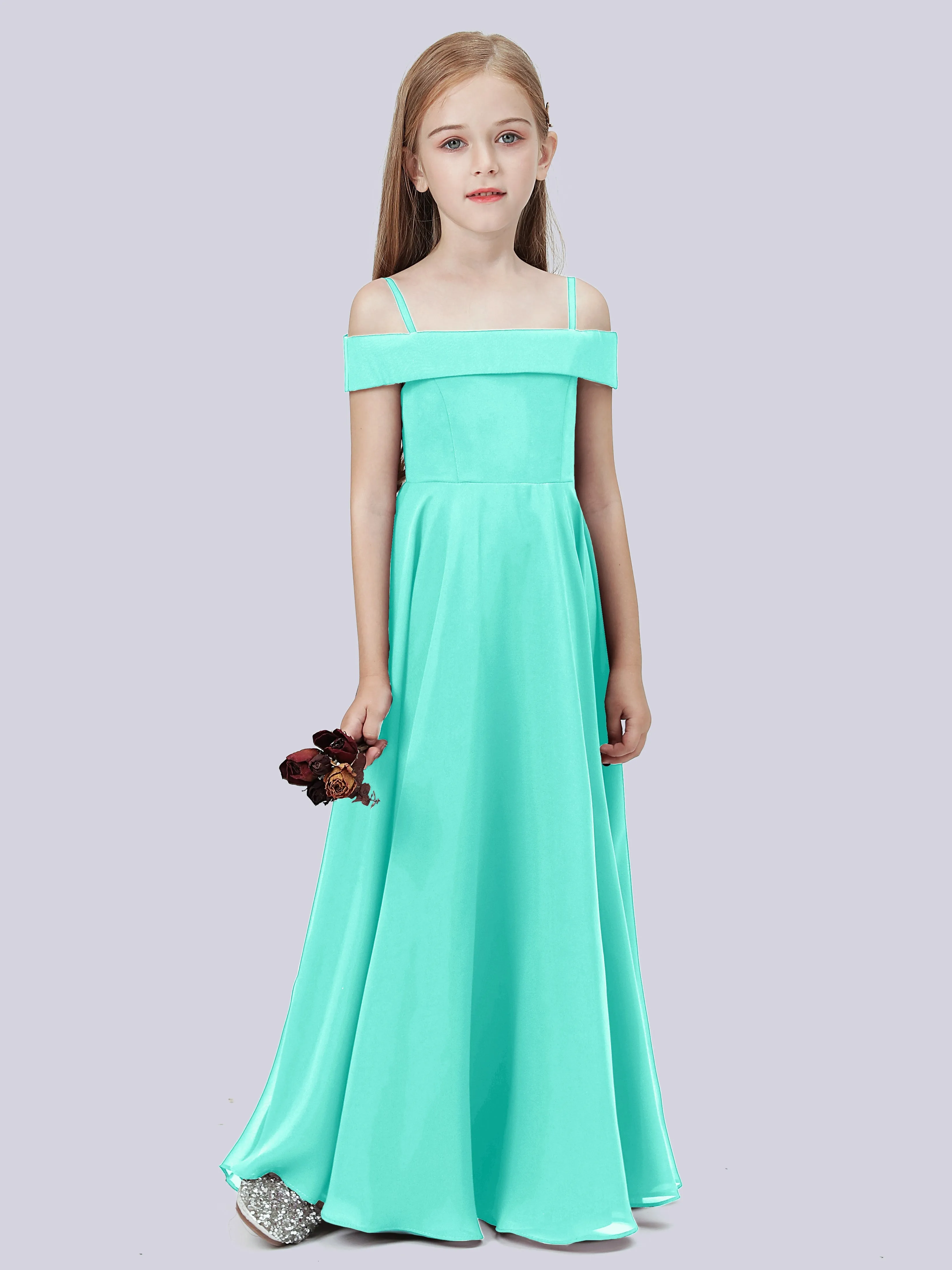 Off Shoulder Stretch Chiffon Junior Bridesmaid Dress