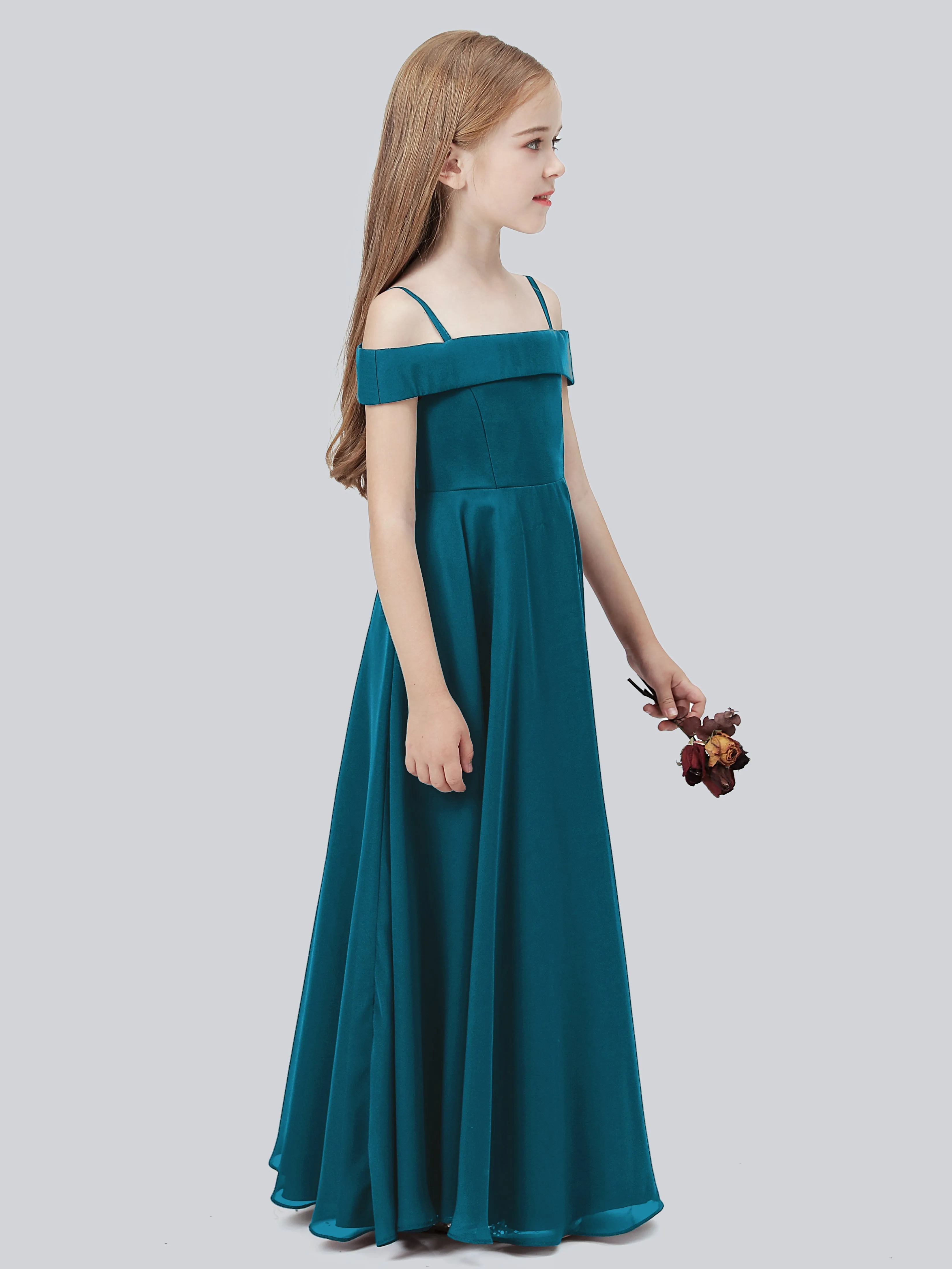 Off Shoulder Stretch Chiffon Junior Bridesmaid Dress