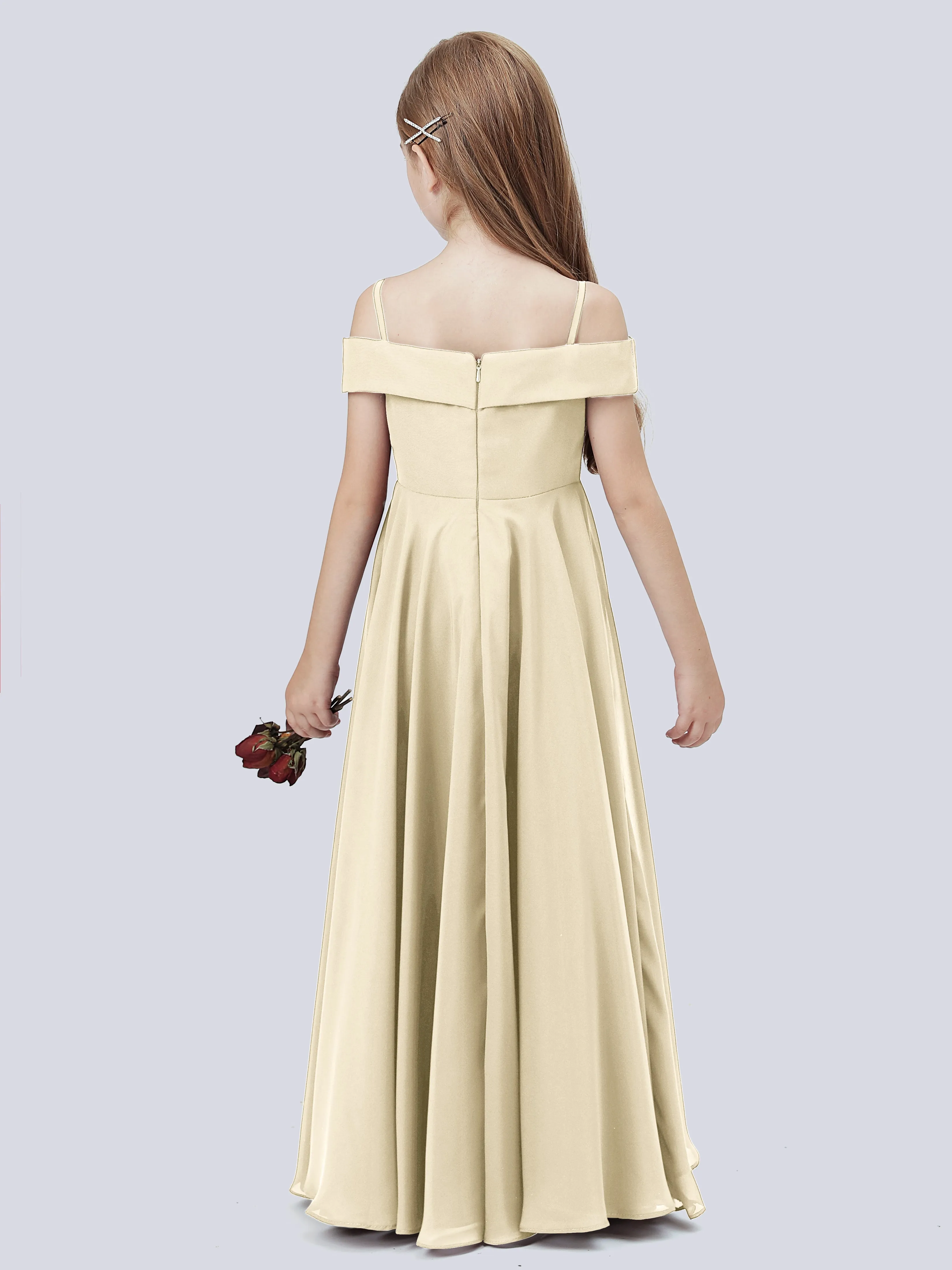 Off Shoulder Stretch Chiffon Junior Bridesmaid Dress