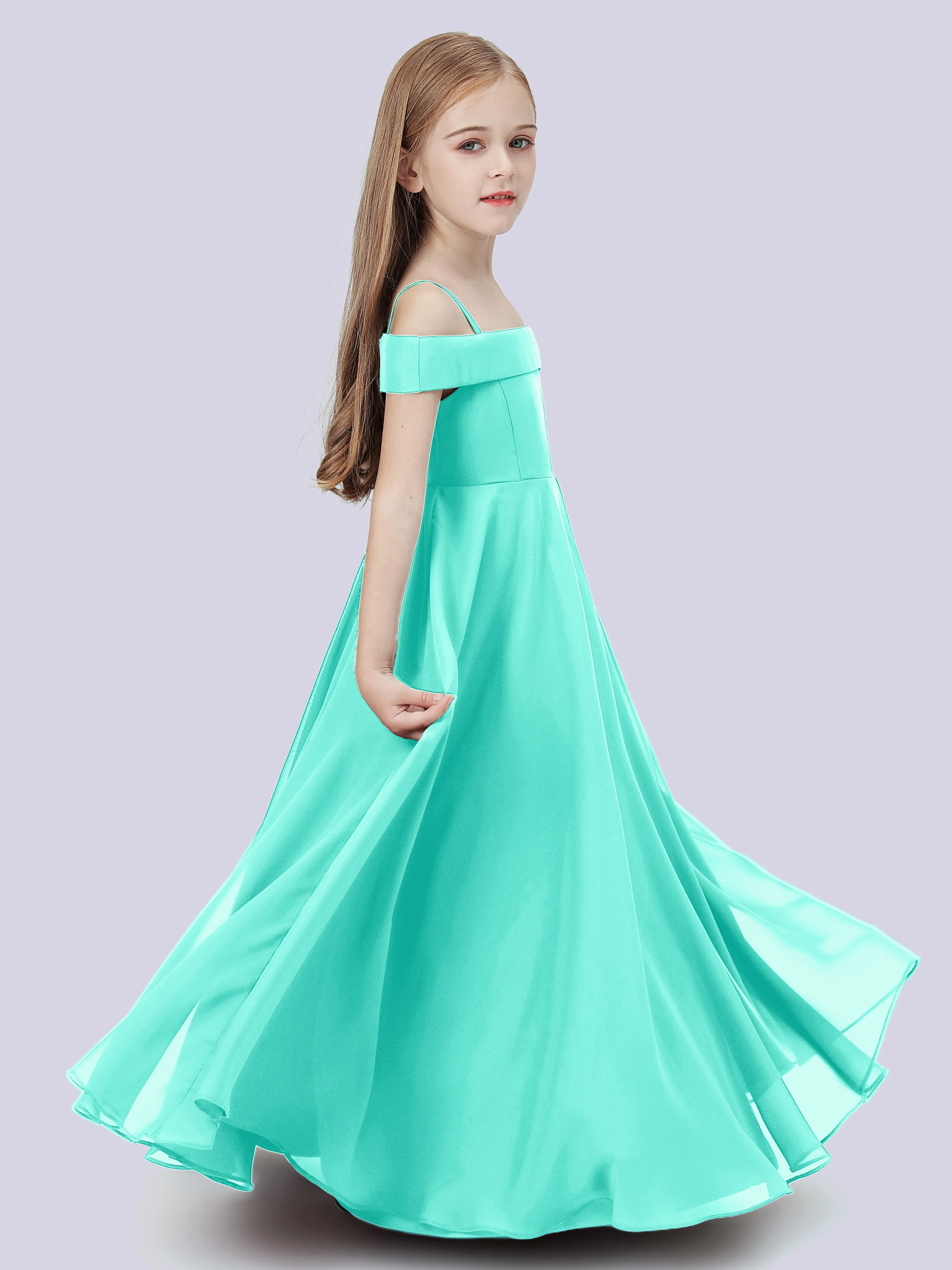 Off Shoulder Stretch Chiffon Junior Bridesmaid Dress