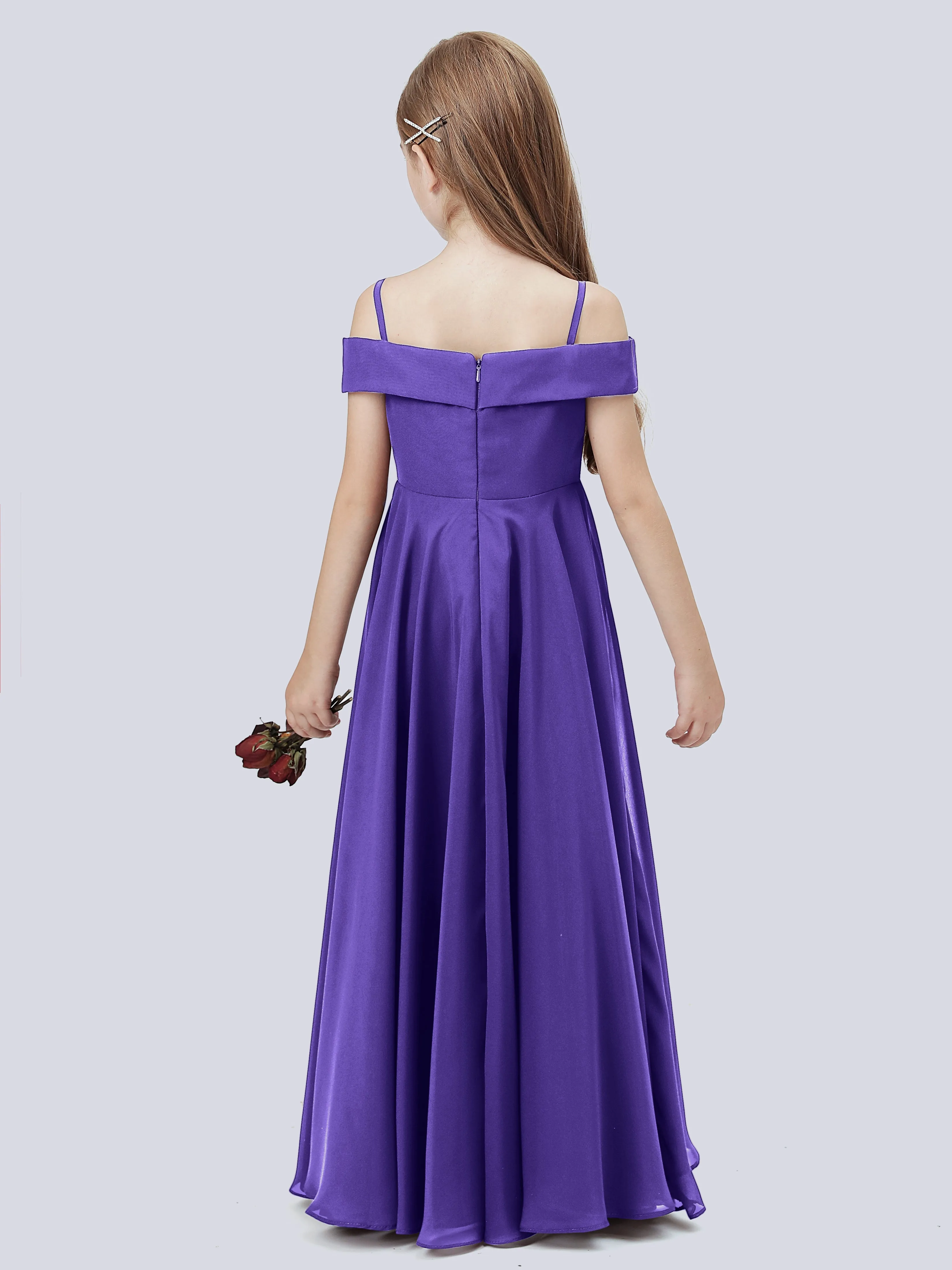 Off Shoulder Stretch Chiffon Junior Bridesmaid Dress