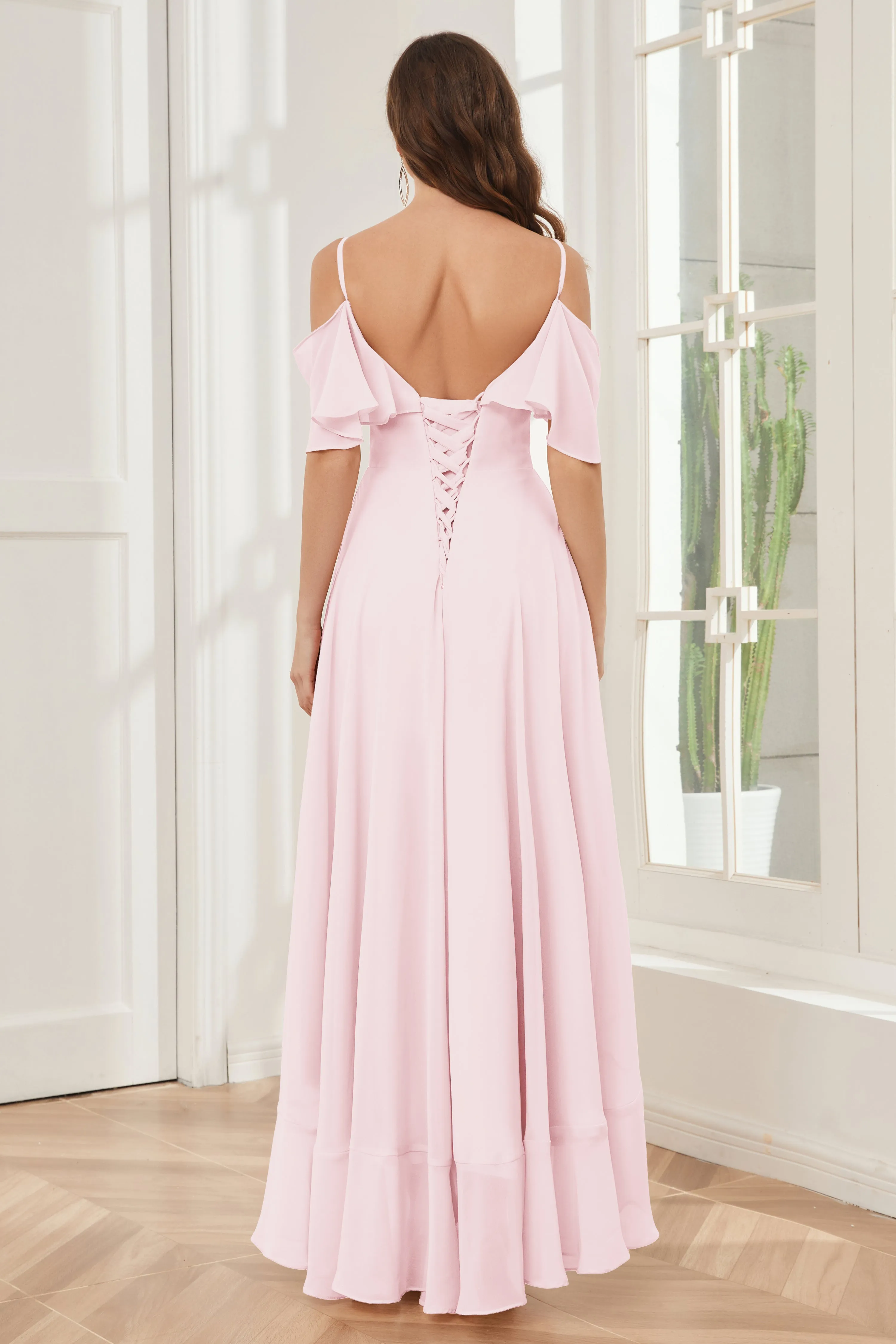 Off the Shoulder Ruffles High Low Bridesmaid Dresses