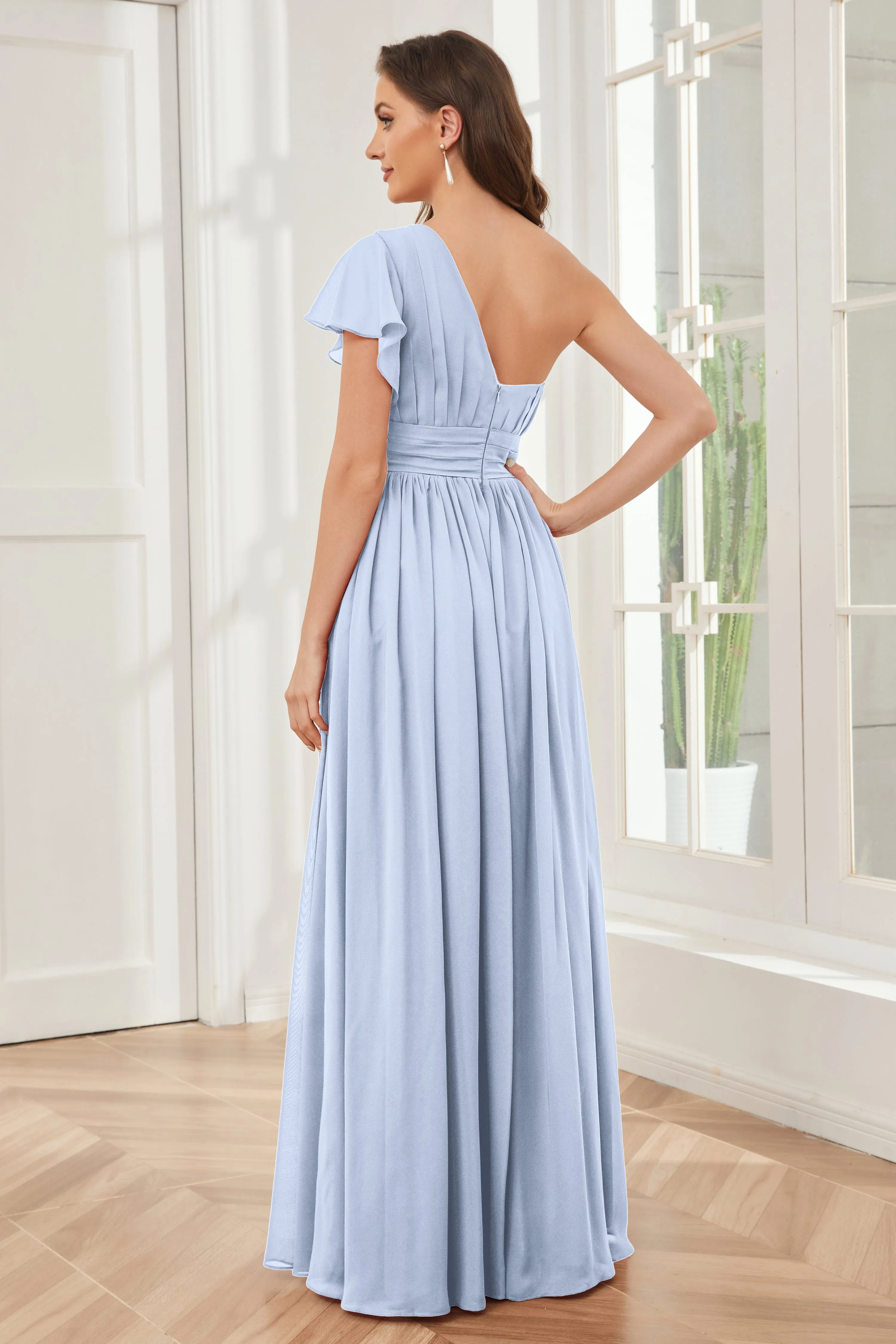 One Shoulder Chiffon Long Bridesmaid Dresses