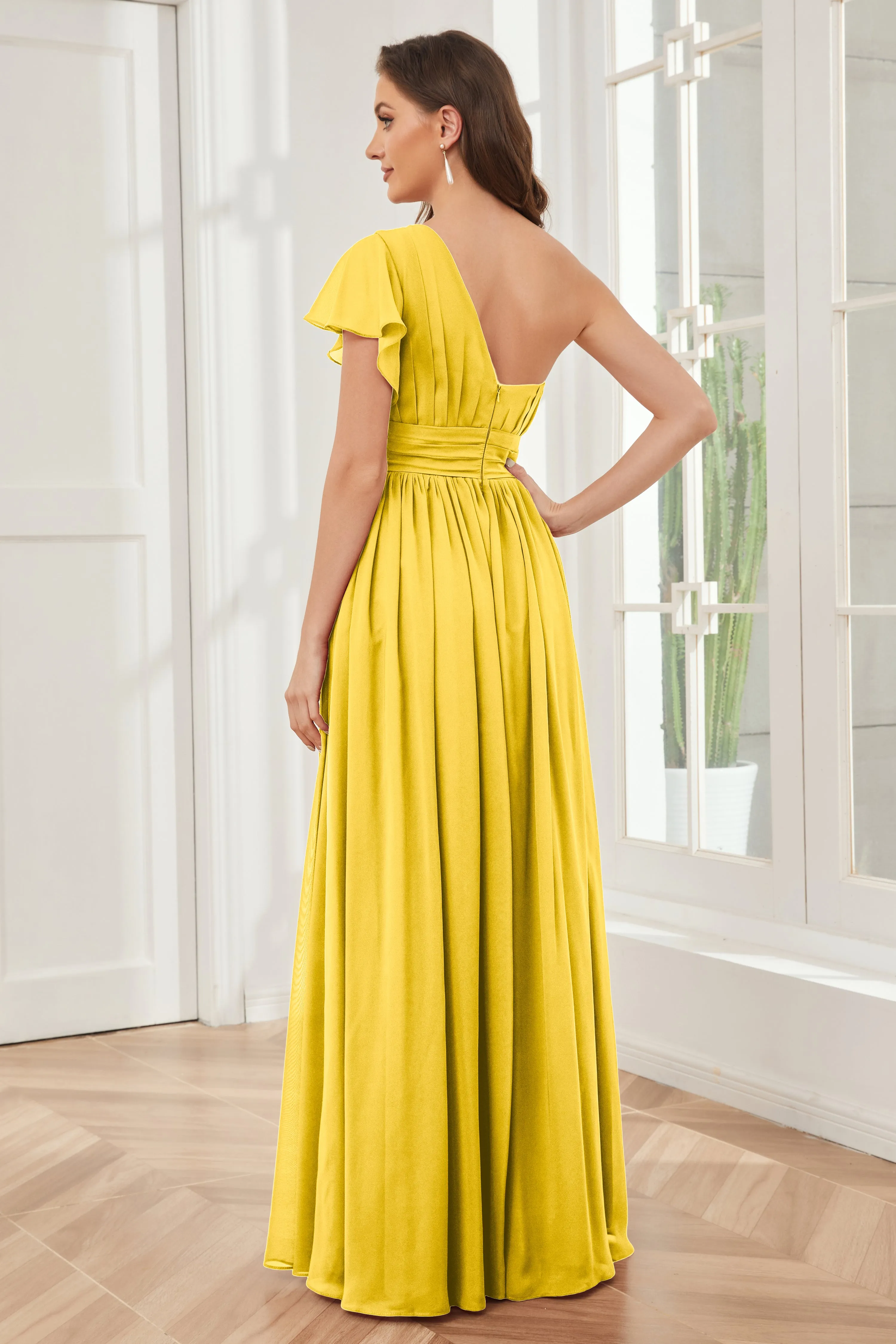 One Shoulder Chiffon Long Bridesmaid Dresses