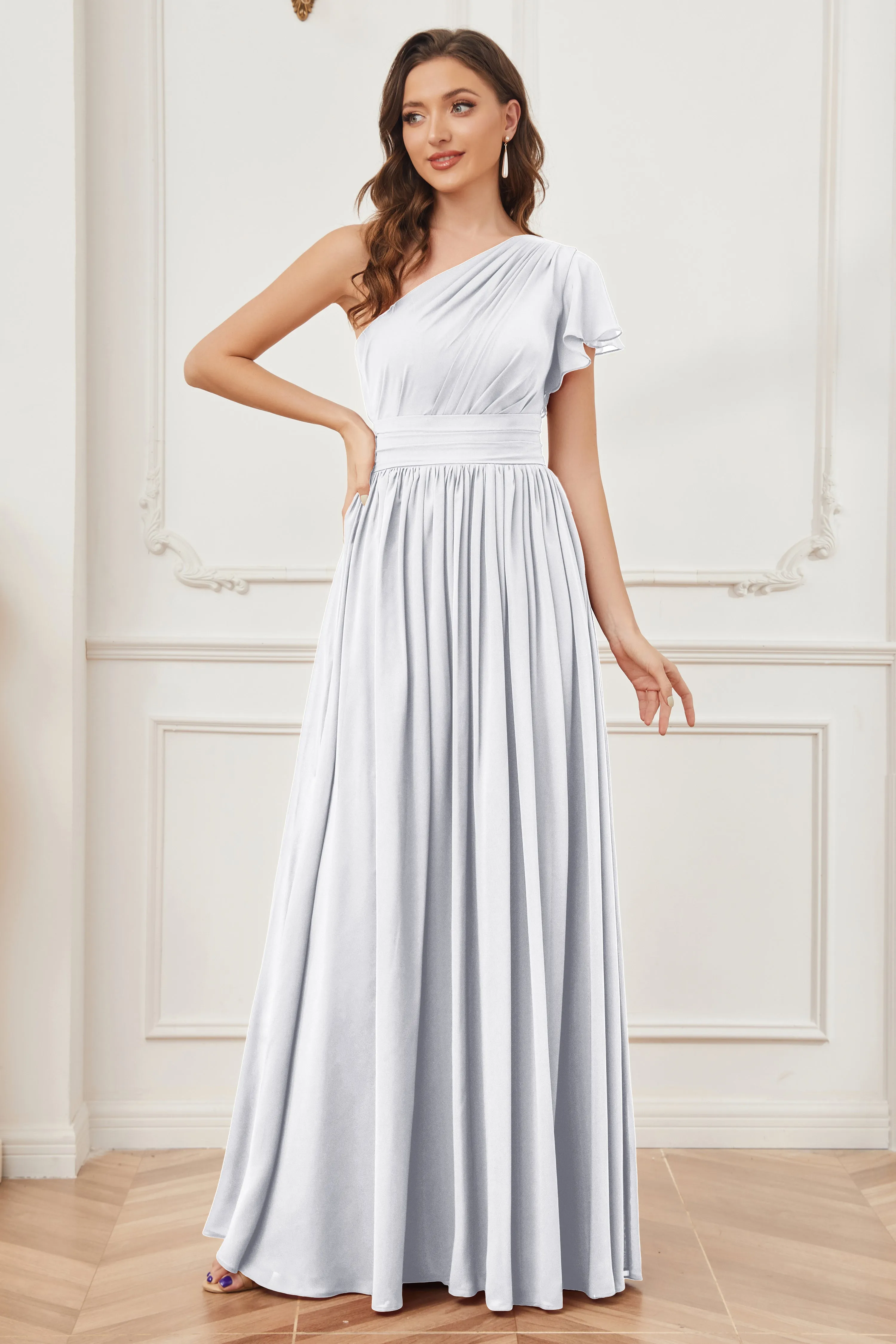 One Shoulder Chiffon Long Bridesmaid Dresses