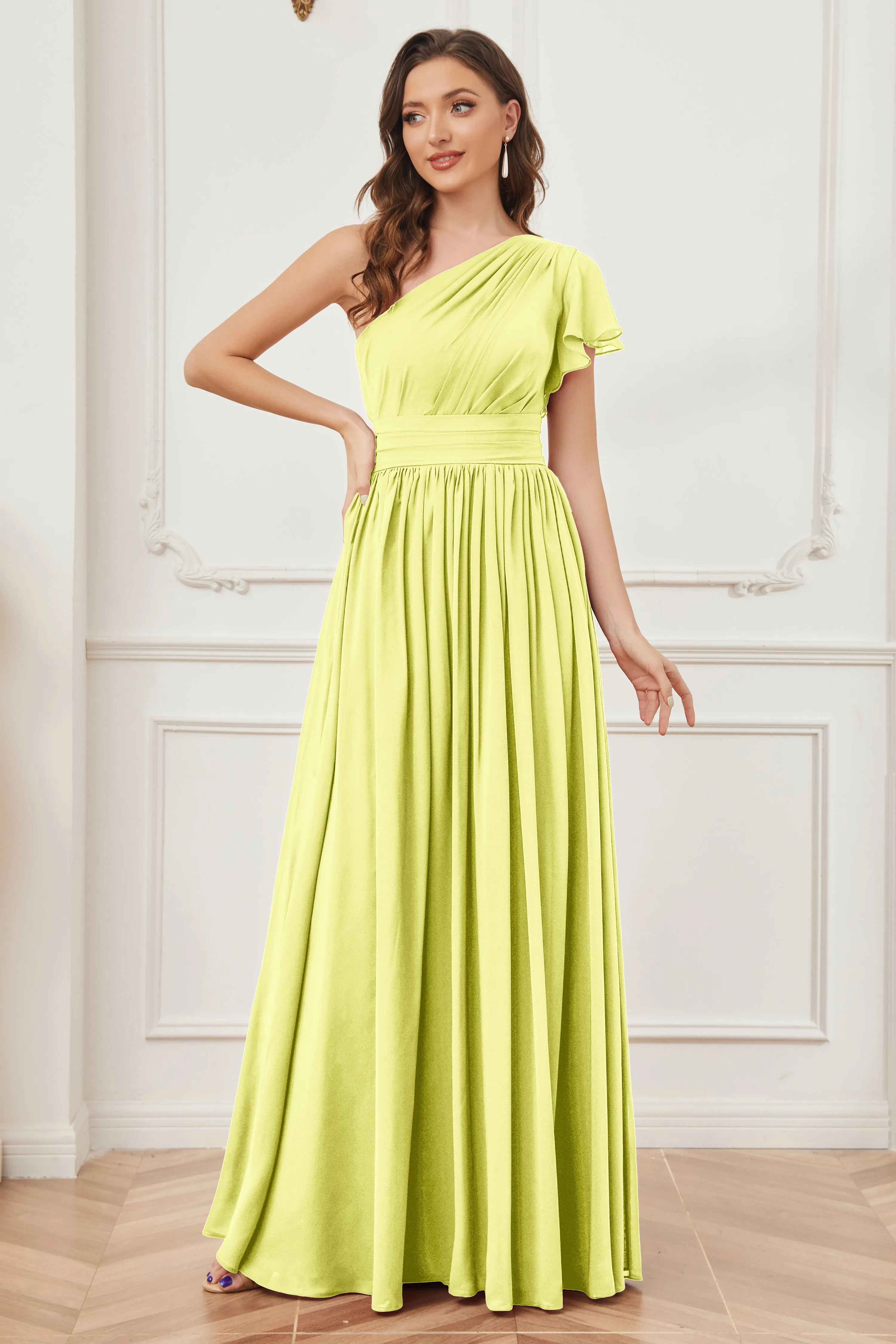 One Shoulder Chiffon Long Bridesmaid Dresses