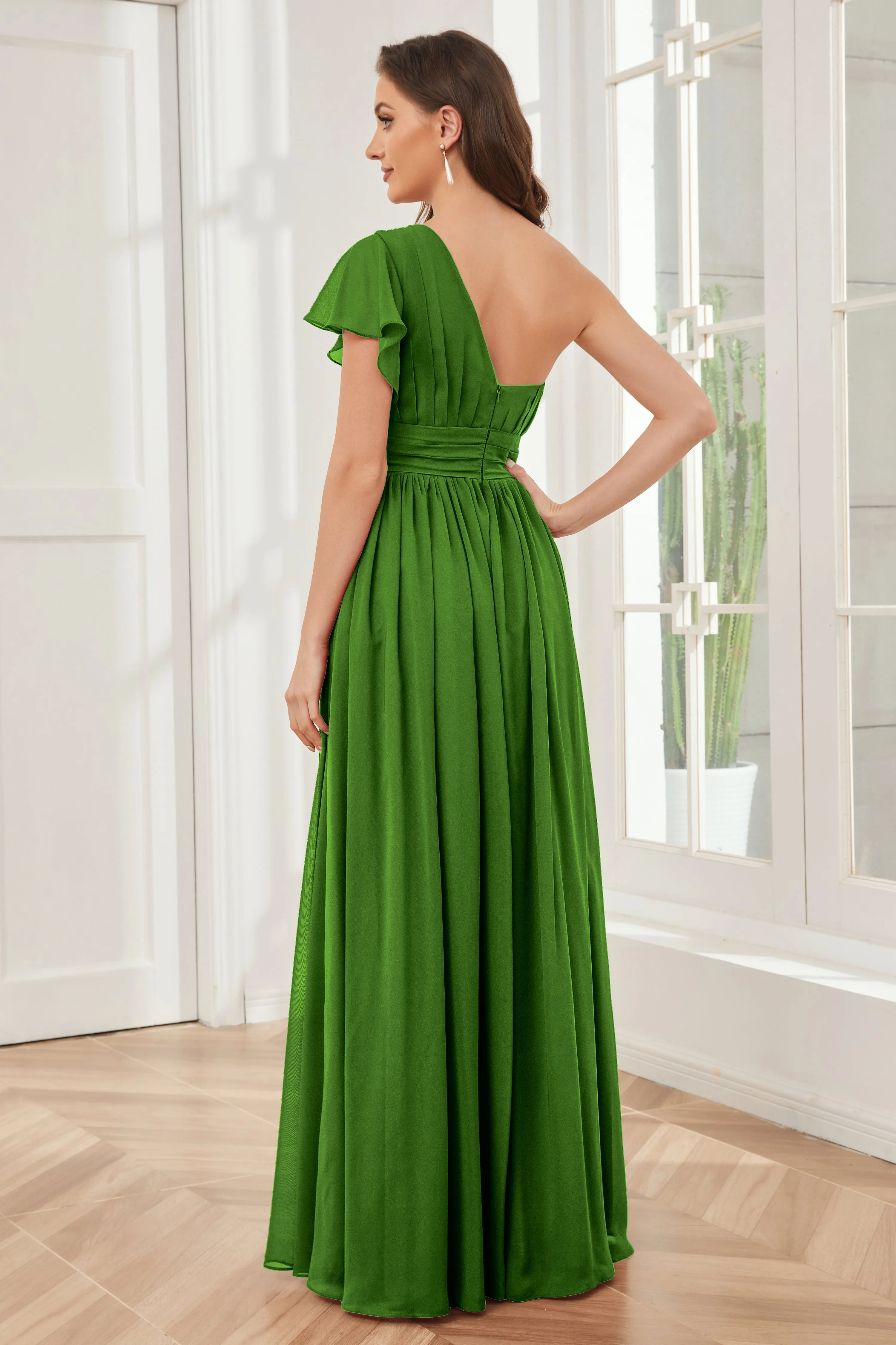 One Shoulder Chiffon Long Bridesmaid Dresses