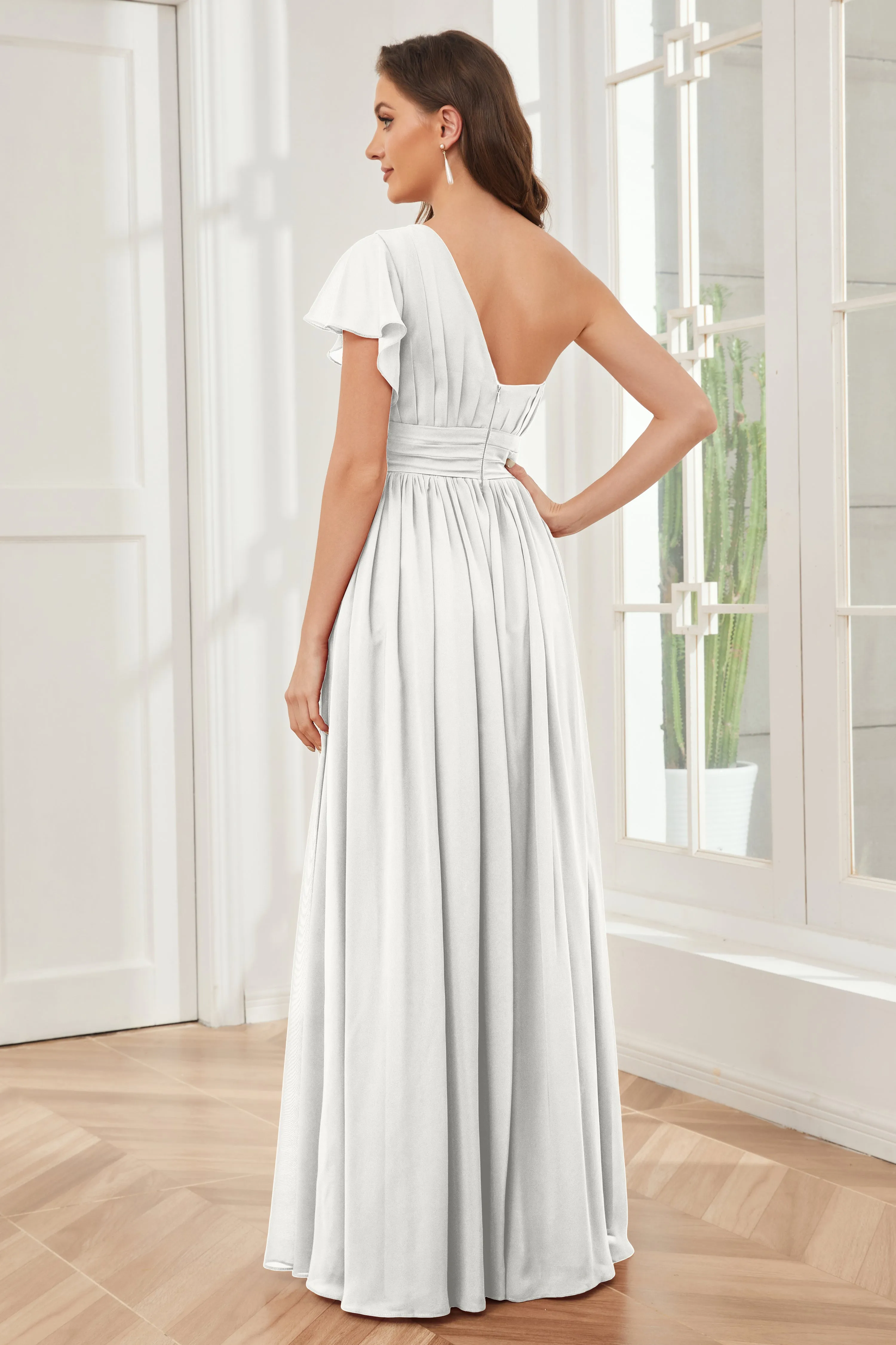 One Shoulder Chiffon Long Bridesmaid Dresses