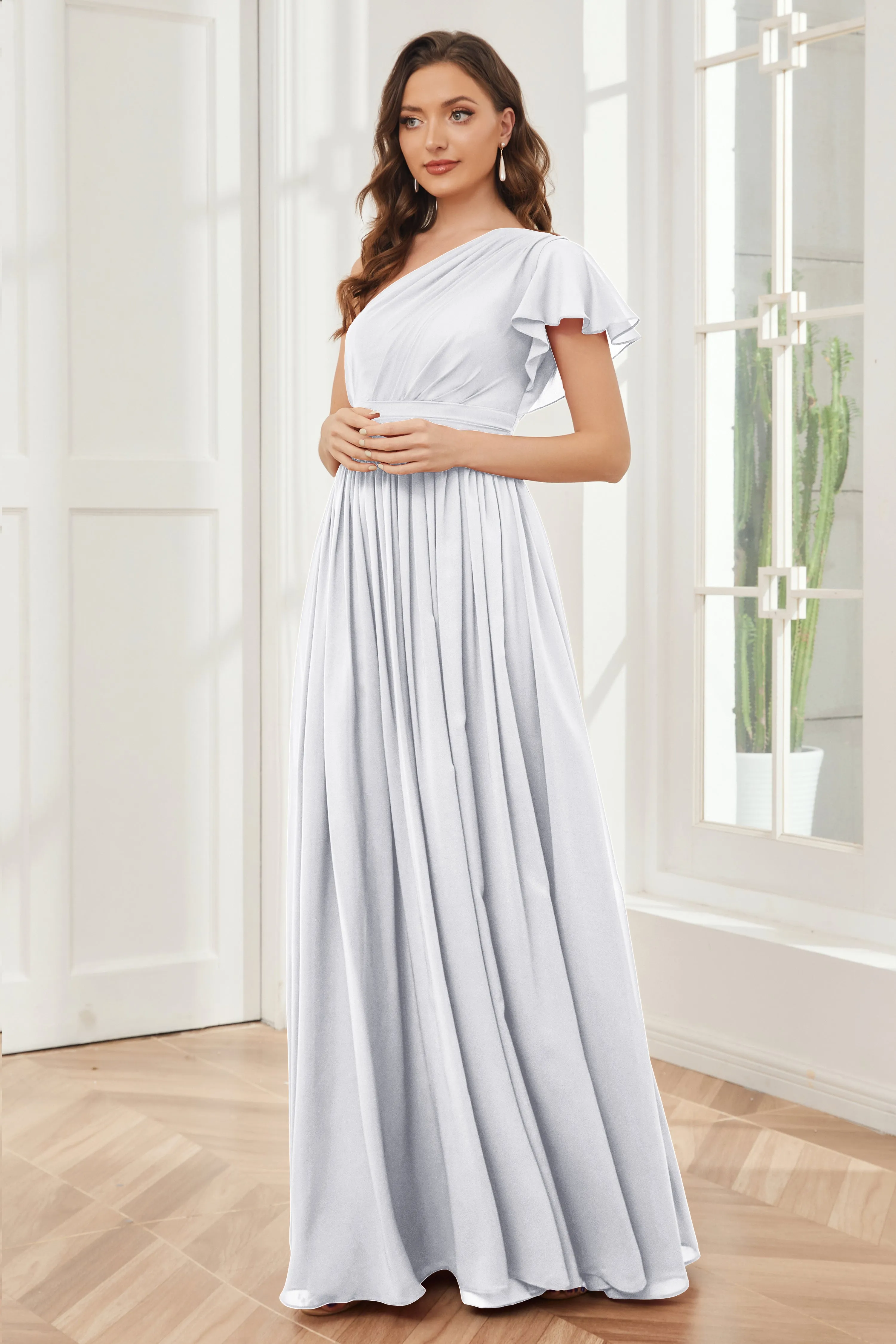 One Shoulder Chiffon Long Bridesmaid Dresses