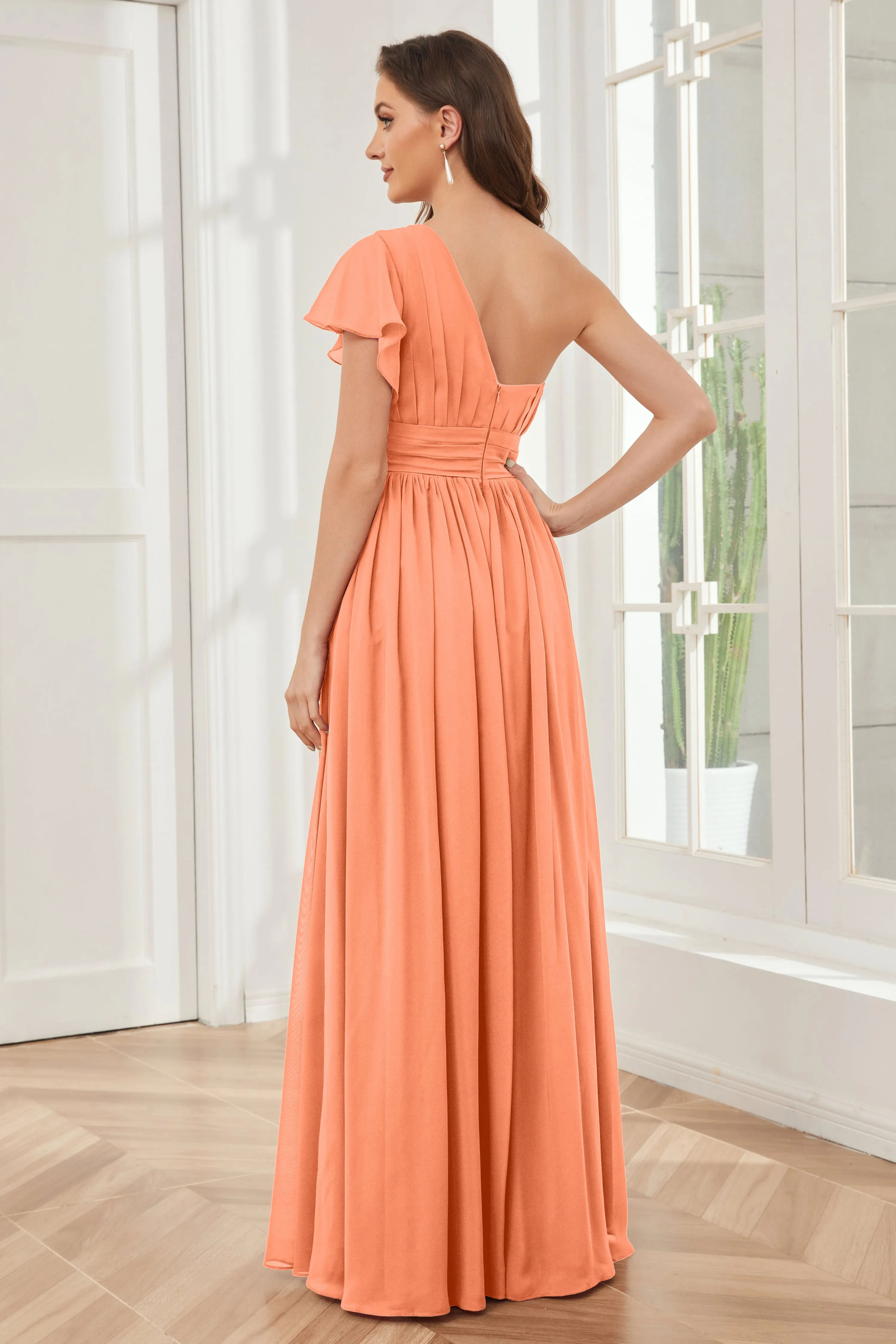 One Shoulder Chiffon Long Bridesmaid Dresses