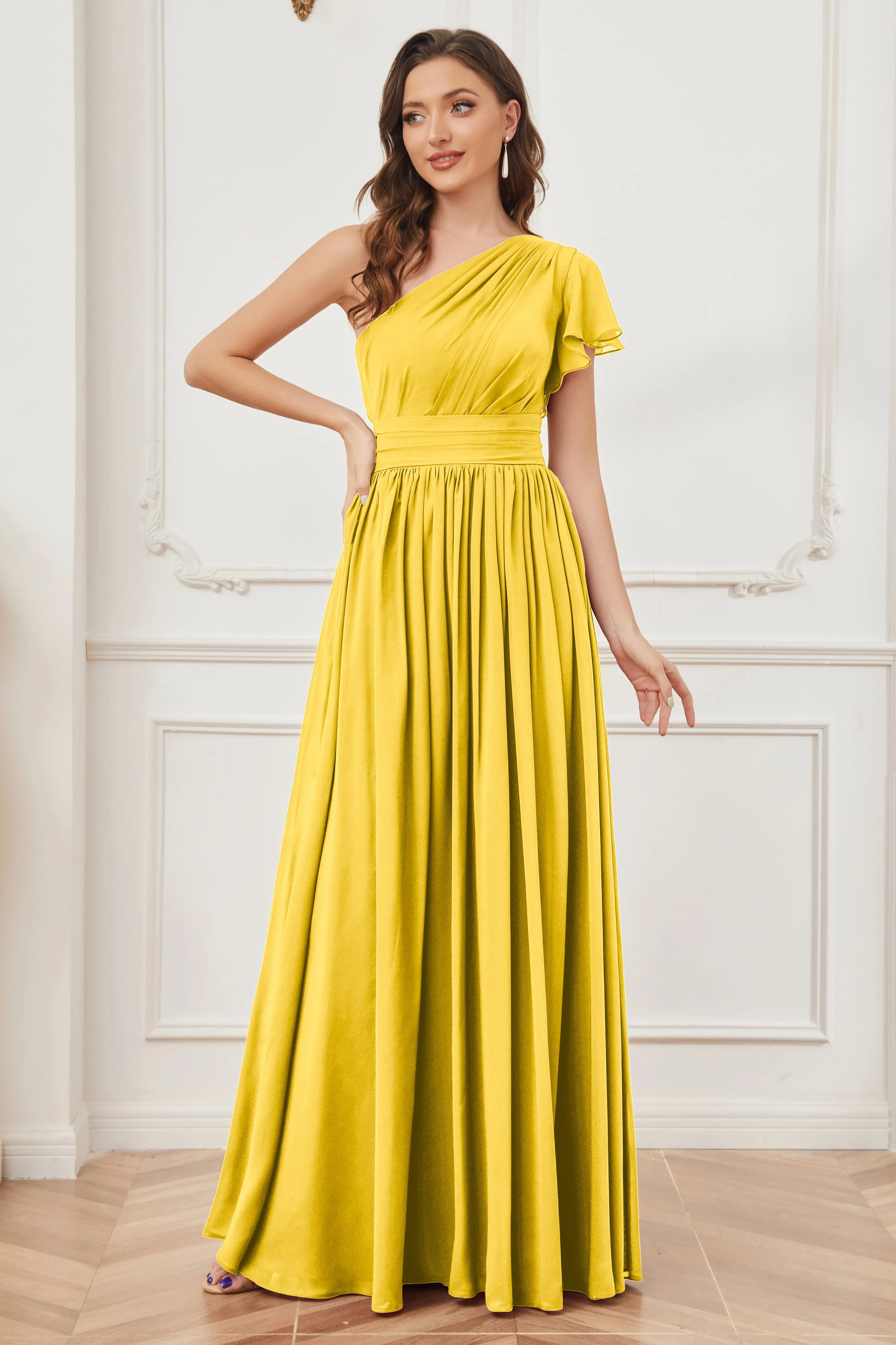 One Shoulder Chiffon Long Bridesmaid Dresses