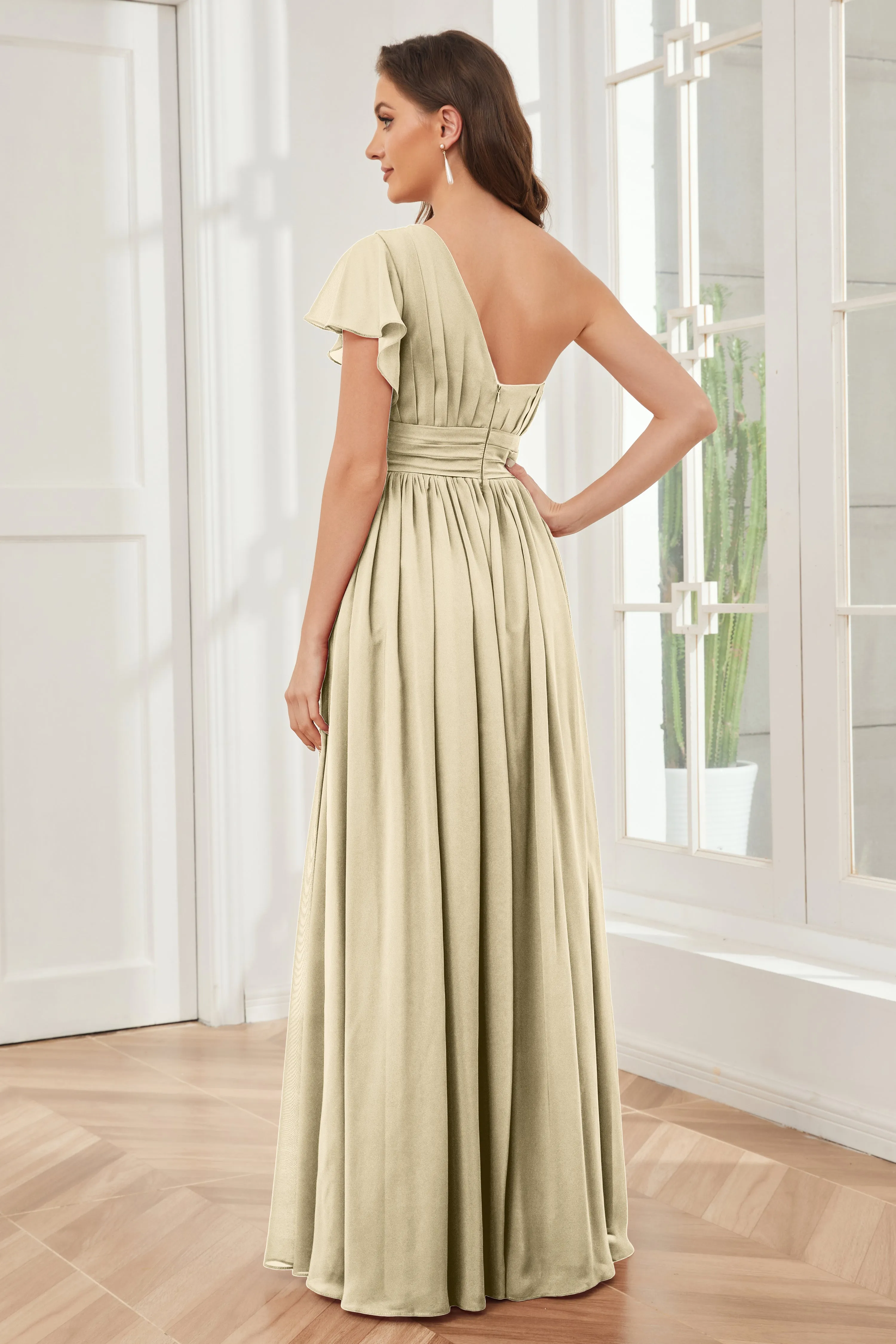 One Shoulder Chiffon Long Bridesmaid Dresses