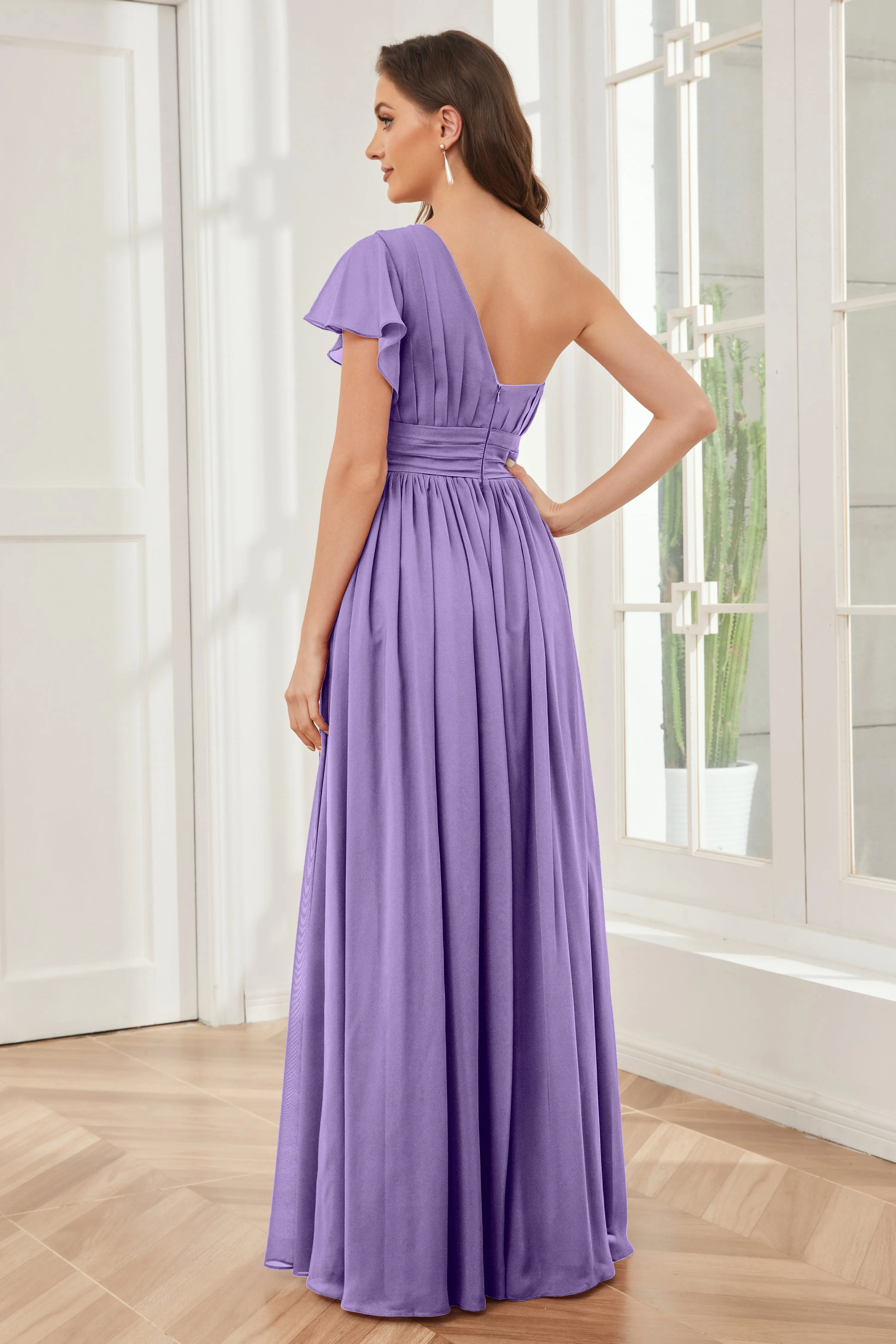 One Shoulder Chiffon Long Bridesmaid Dresses
