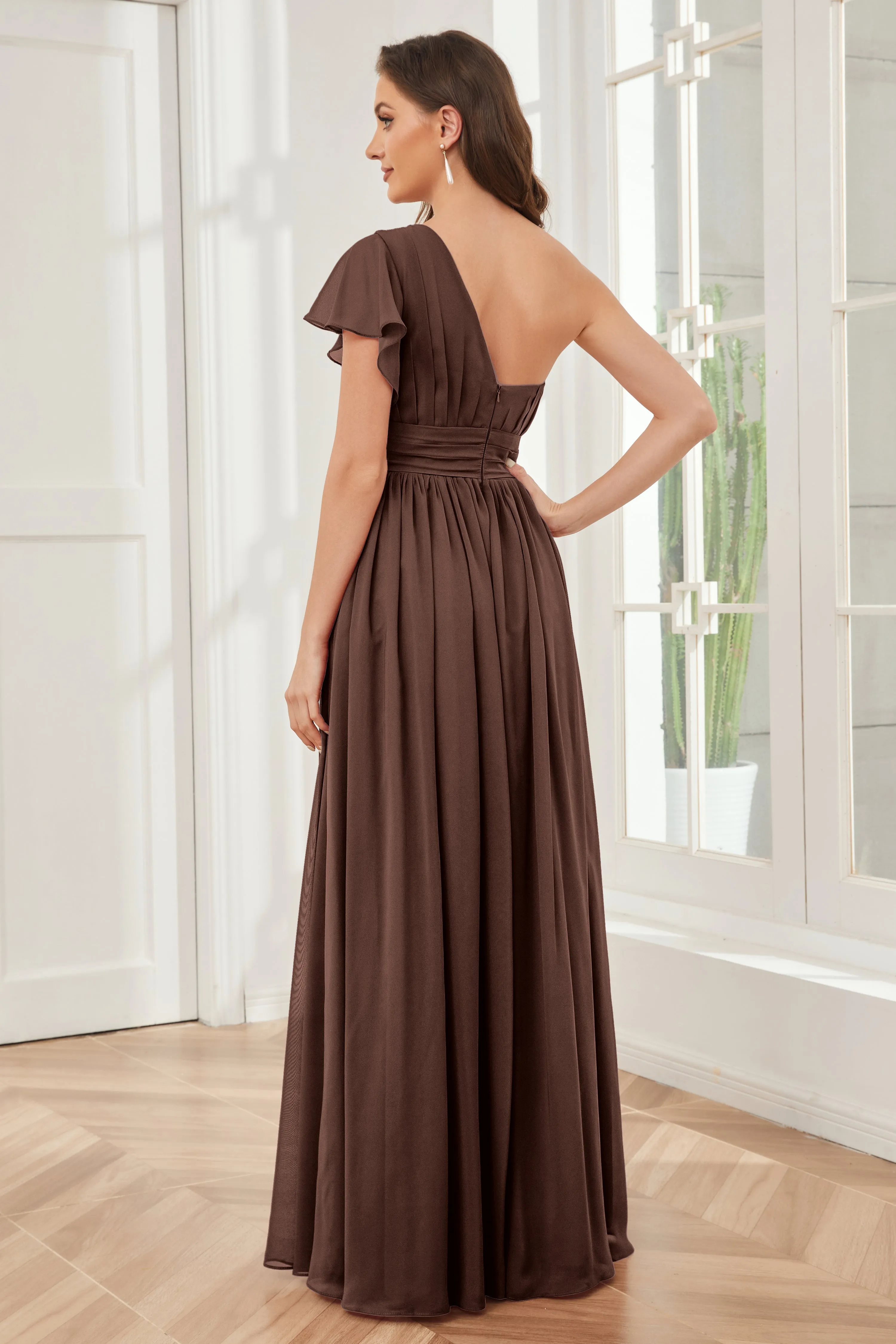 One Shoulder Chiffon Long Bridesmaid Dresses