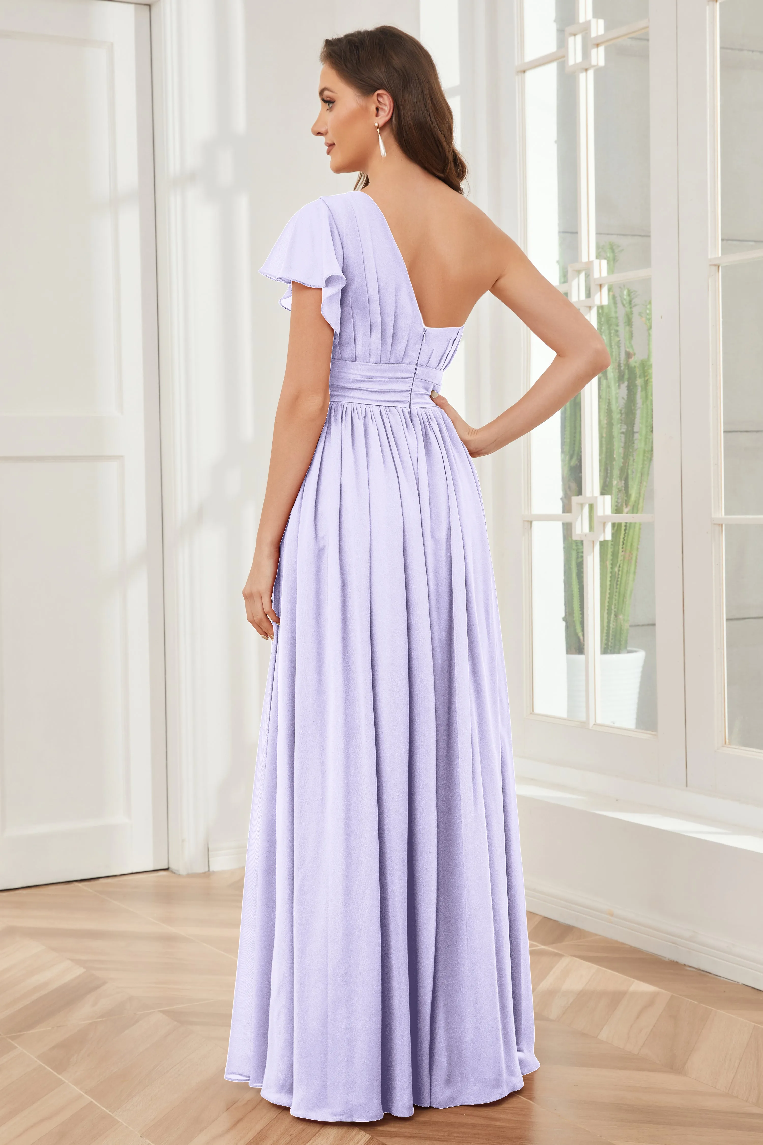 One Shoulder Chiffon Long Bridesmaid Dresses