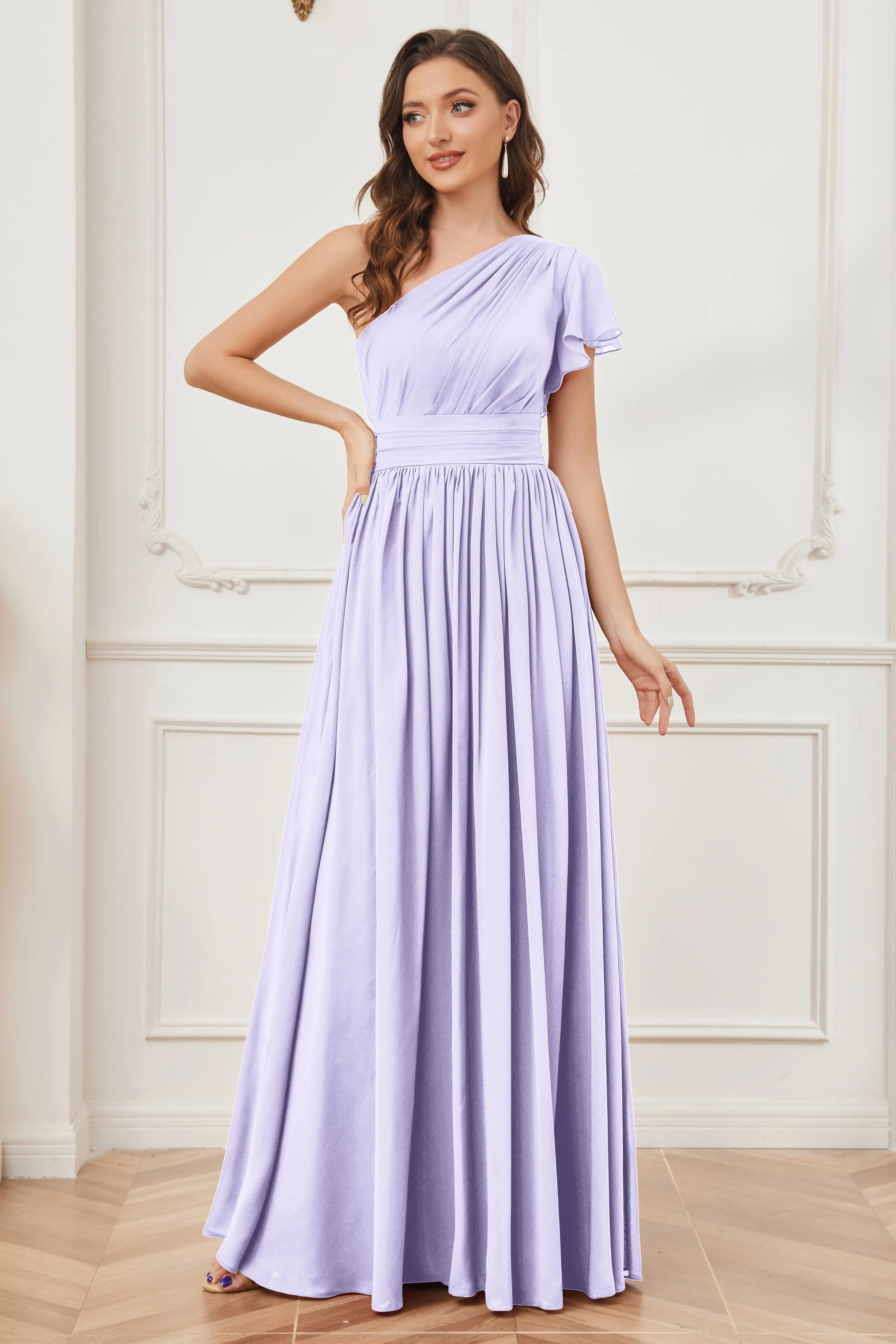 One Shoulder Chiffon Long Bridesmaid Dresses