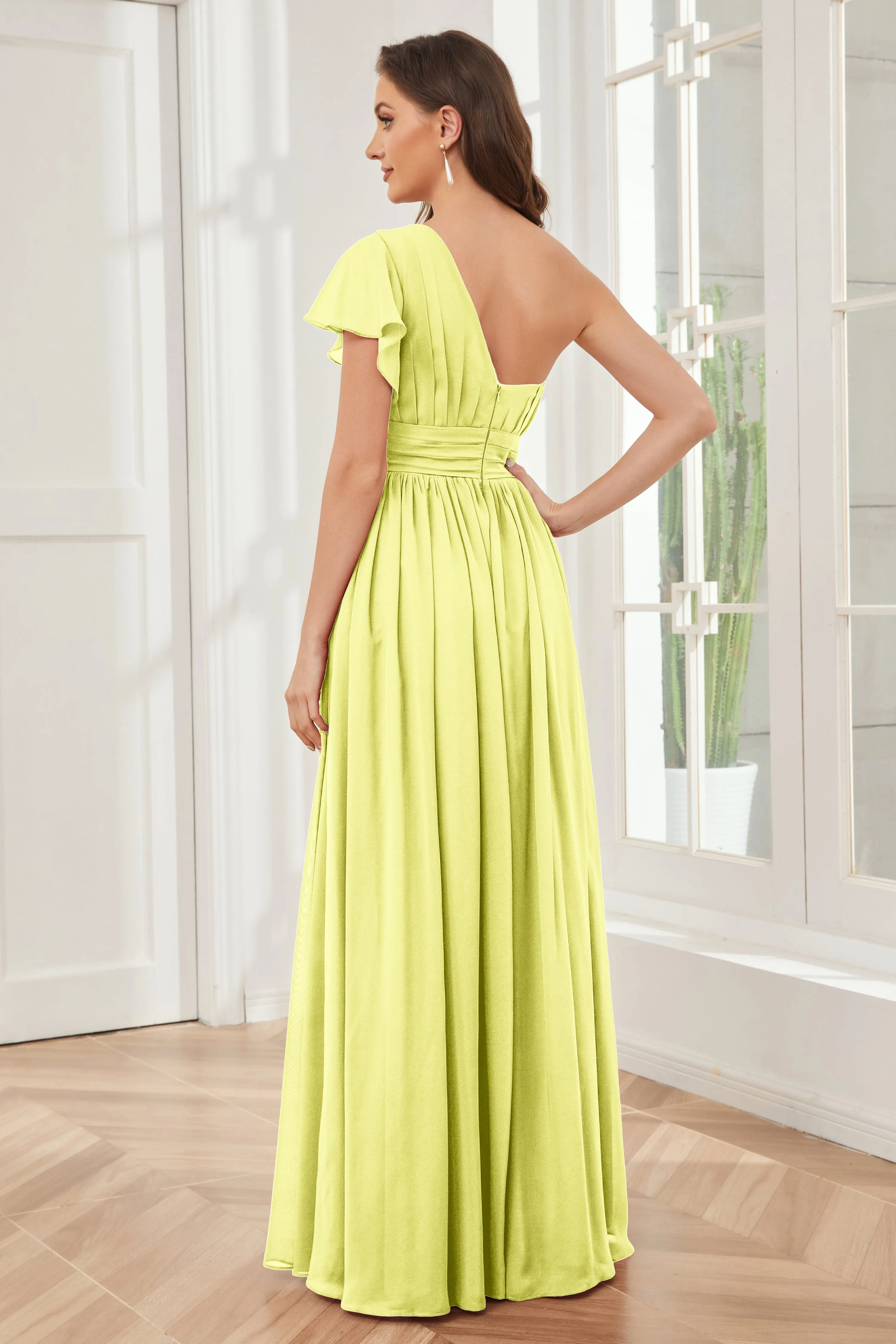 One Shoulder Chiffon Long Bridesmaid Dresses