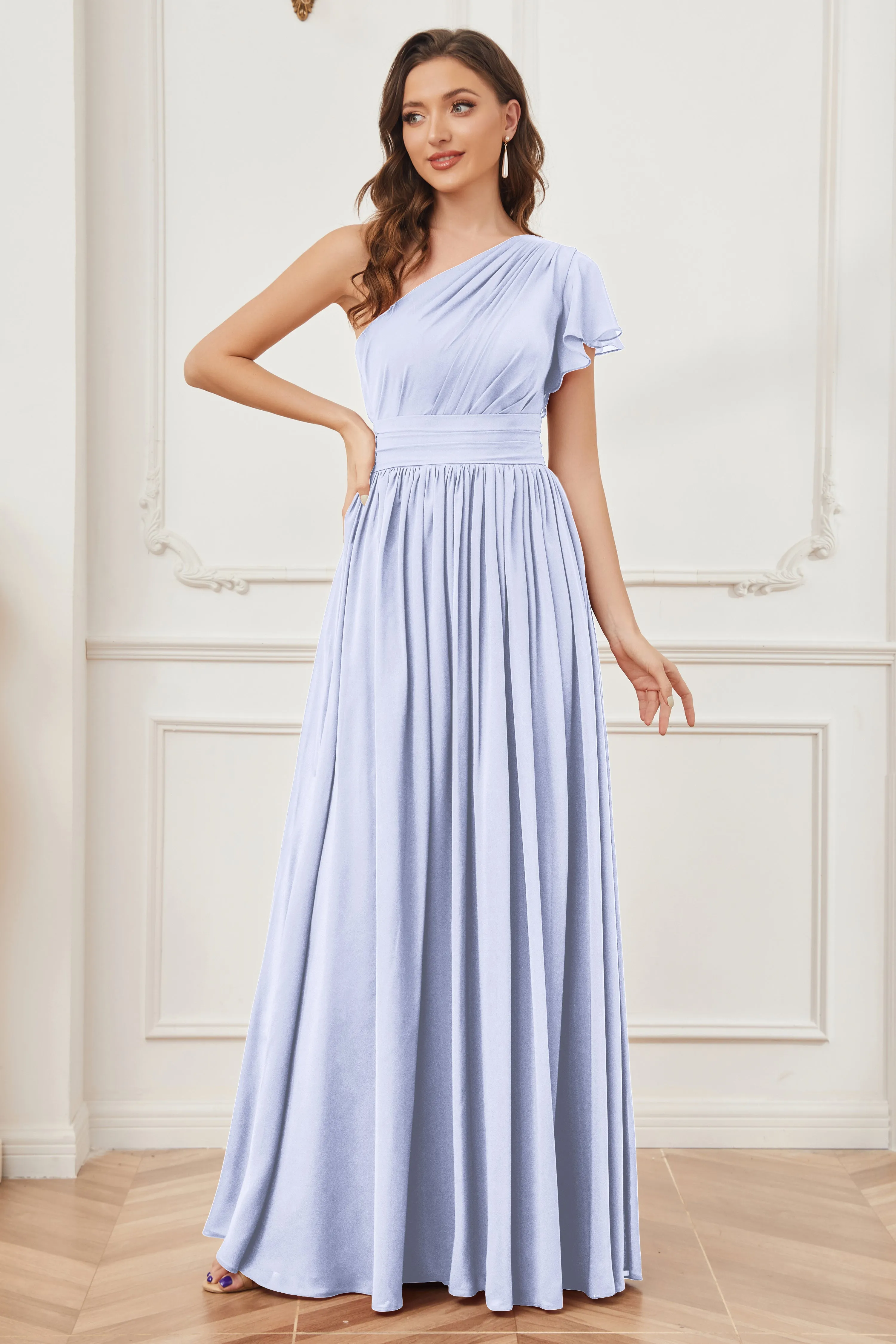 One Shoulder Chiffon Long Bridesmaid Dresses