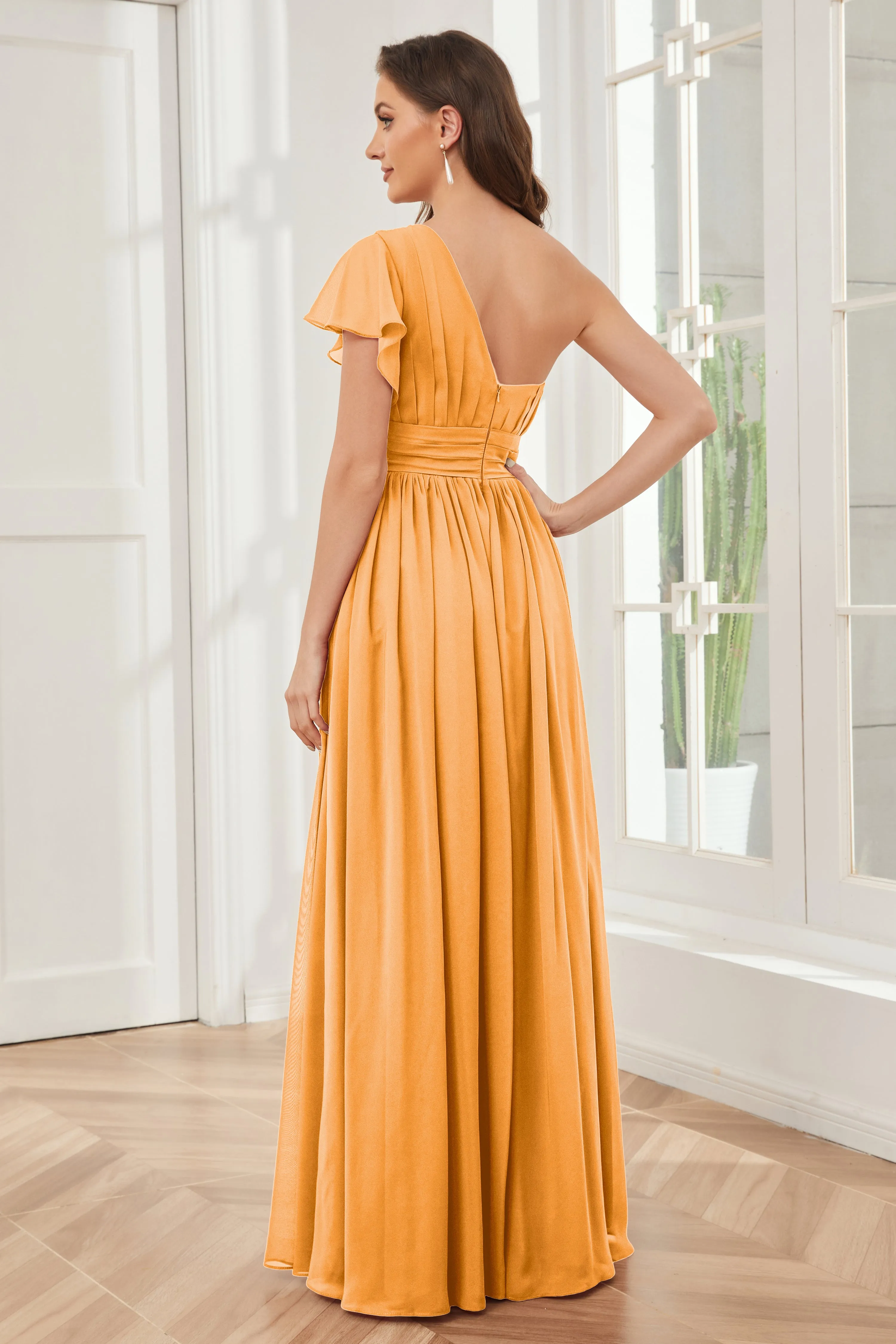 One Shoulder Chiffon Long Bridesmaid Dresses