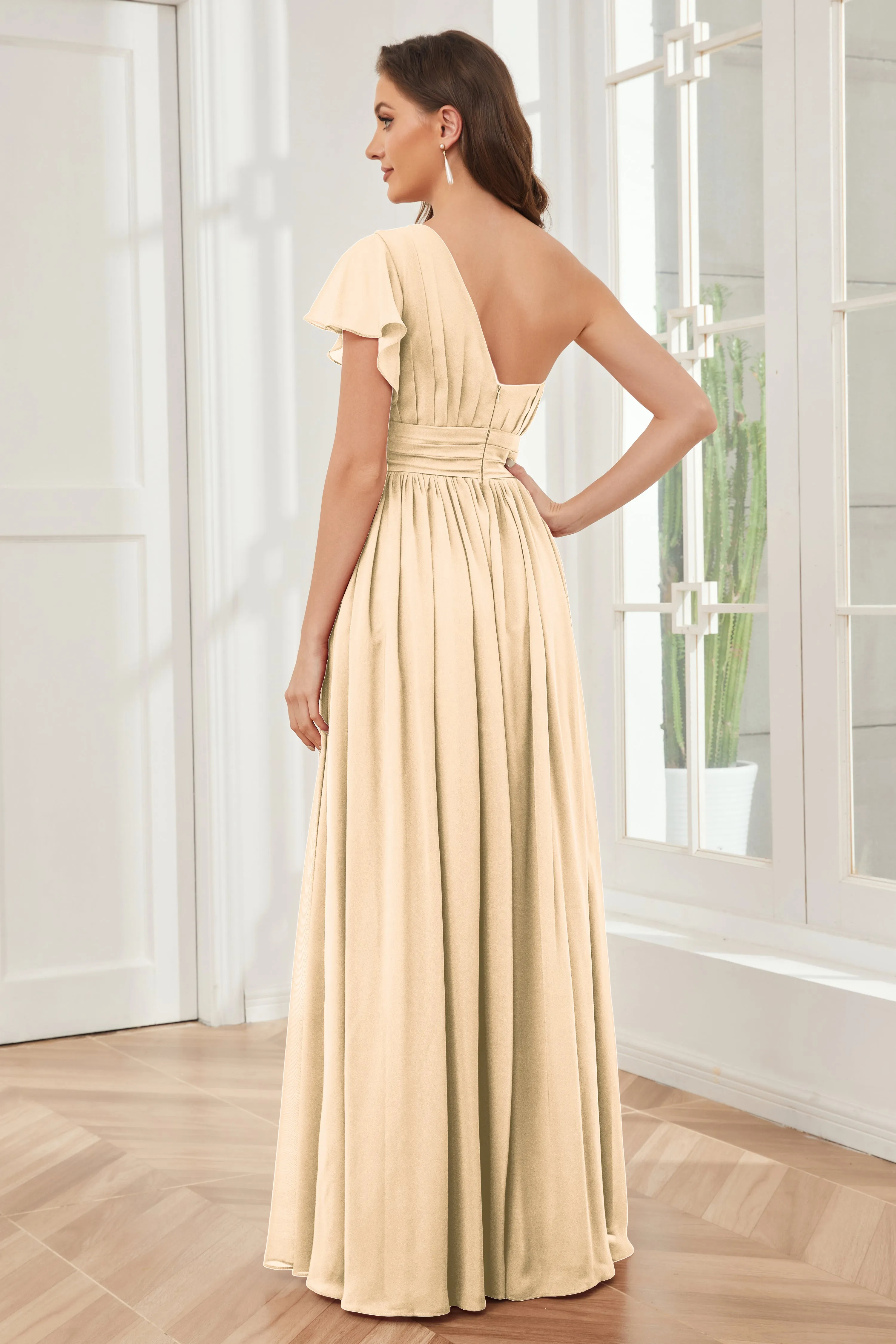 One Shoulder Chiffon Long Bridesmaid Dresses