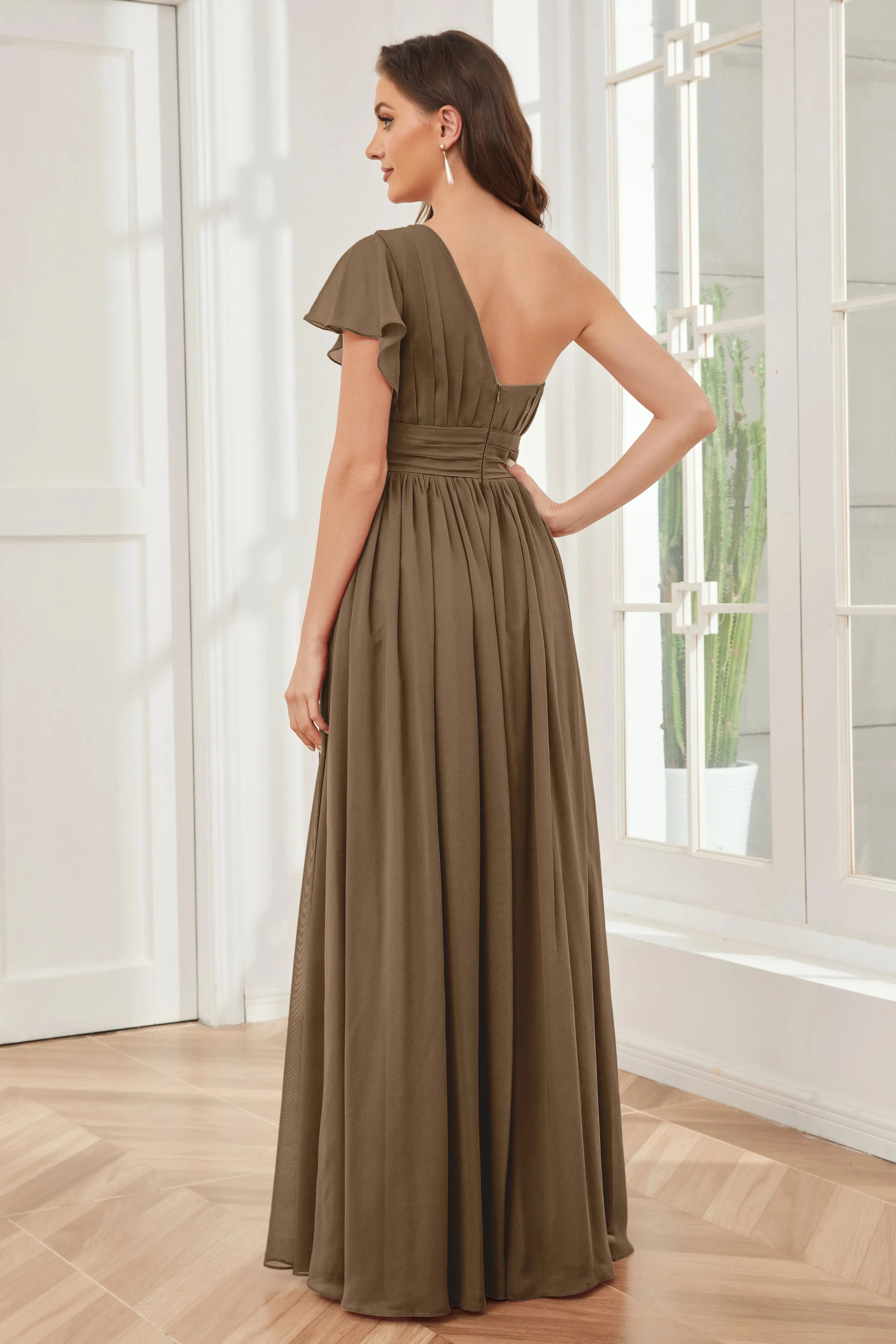 One Shoulder Chiffon Long Bridesmaid Dresses