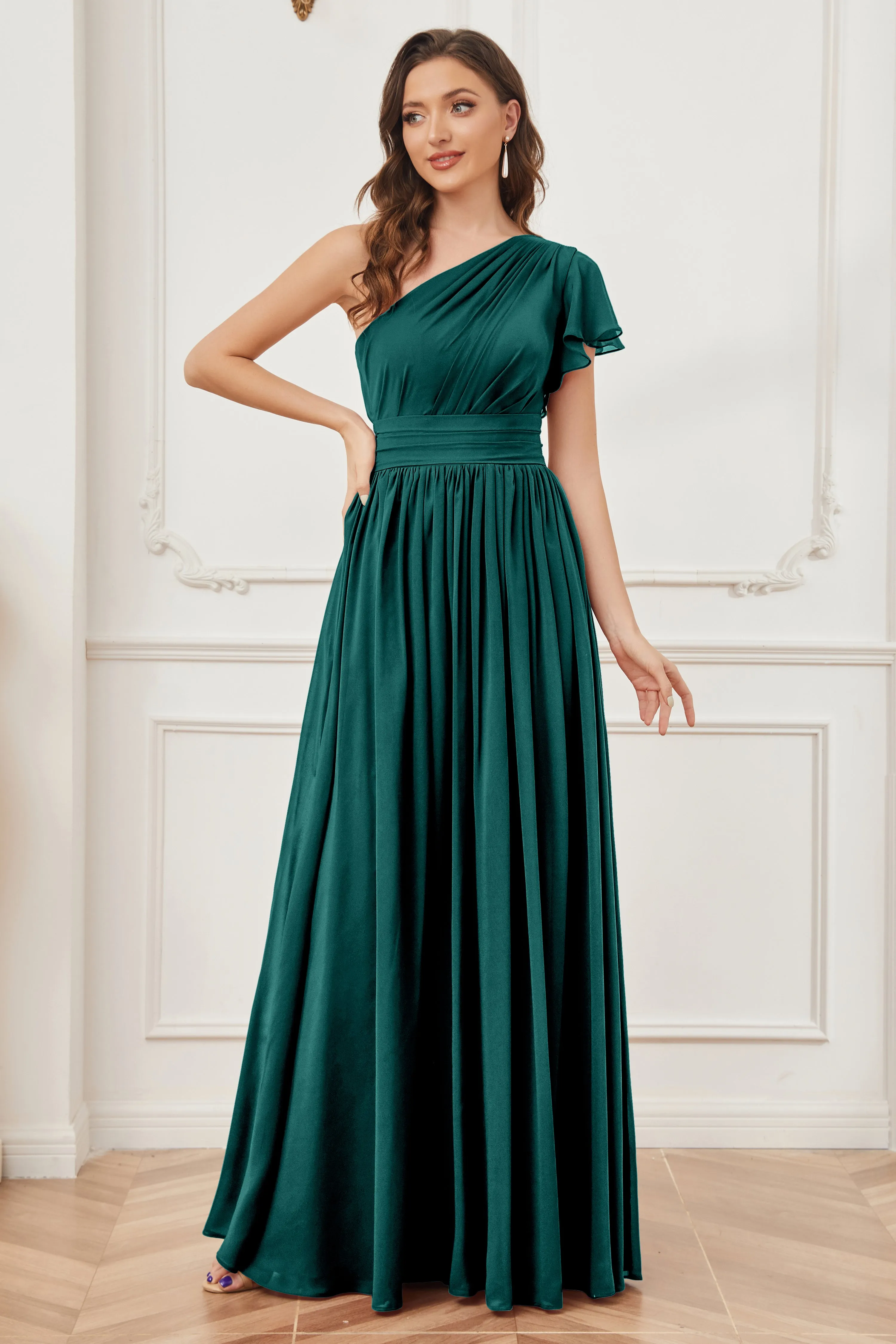 One Shoulder Chiffon Long Bridesmaid Dresses