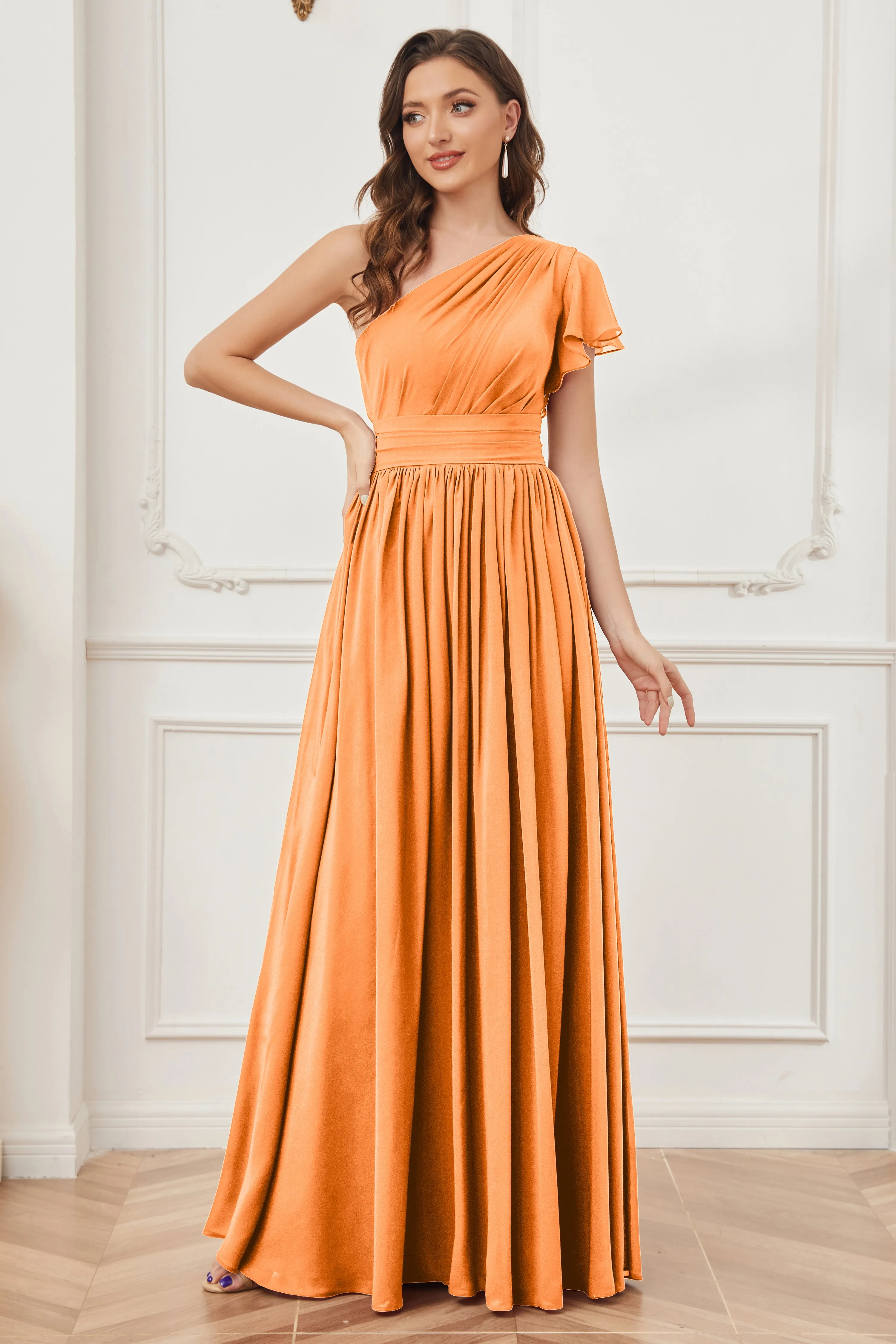 One Shoulder Chiffon Long Bridesmaid Dresses