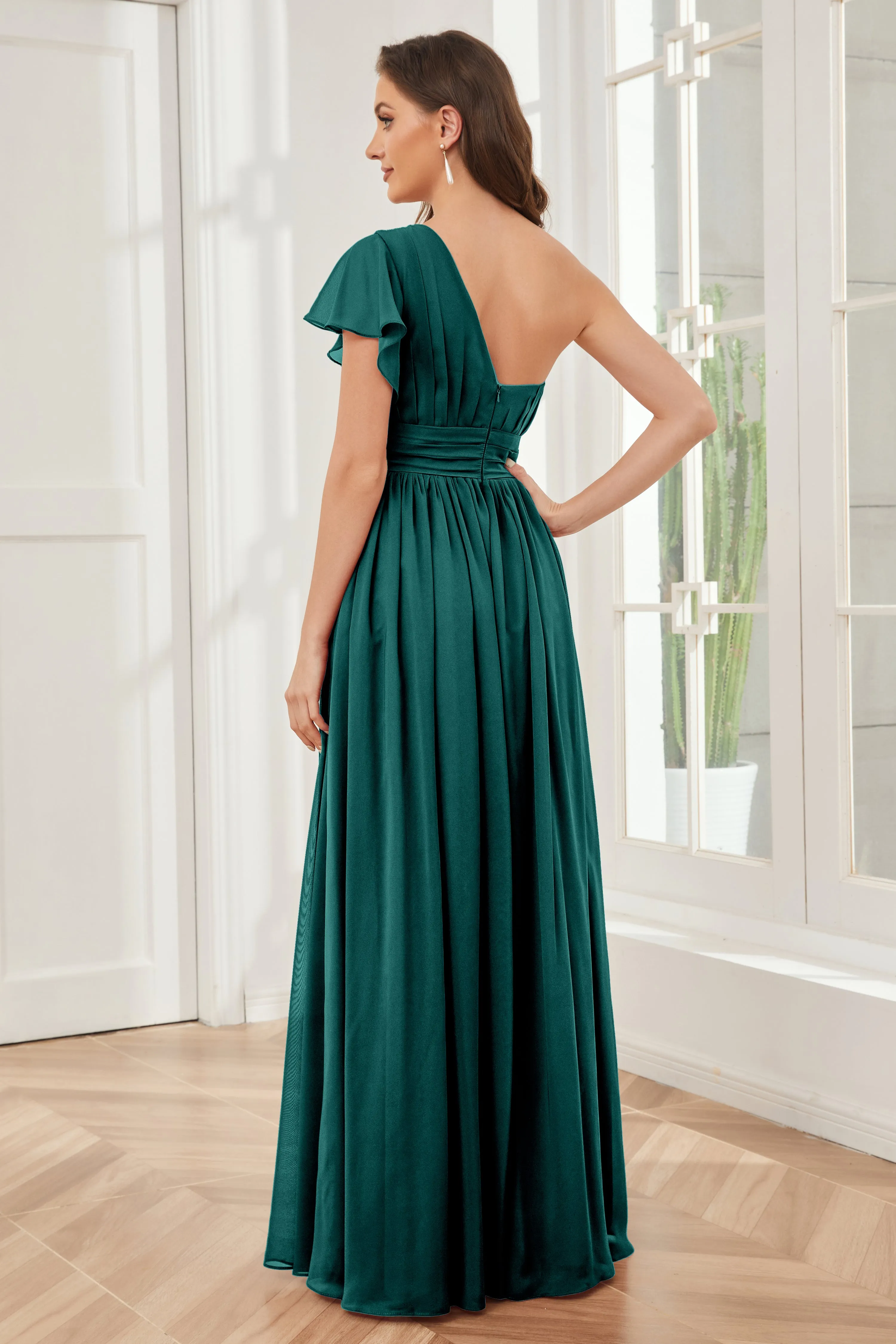 One Shoulder Chiffon Long Bridesmaid Dresses