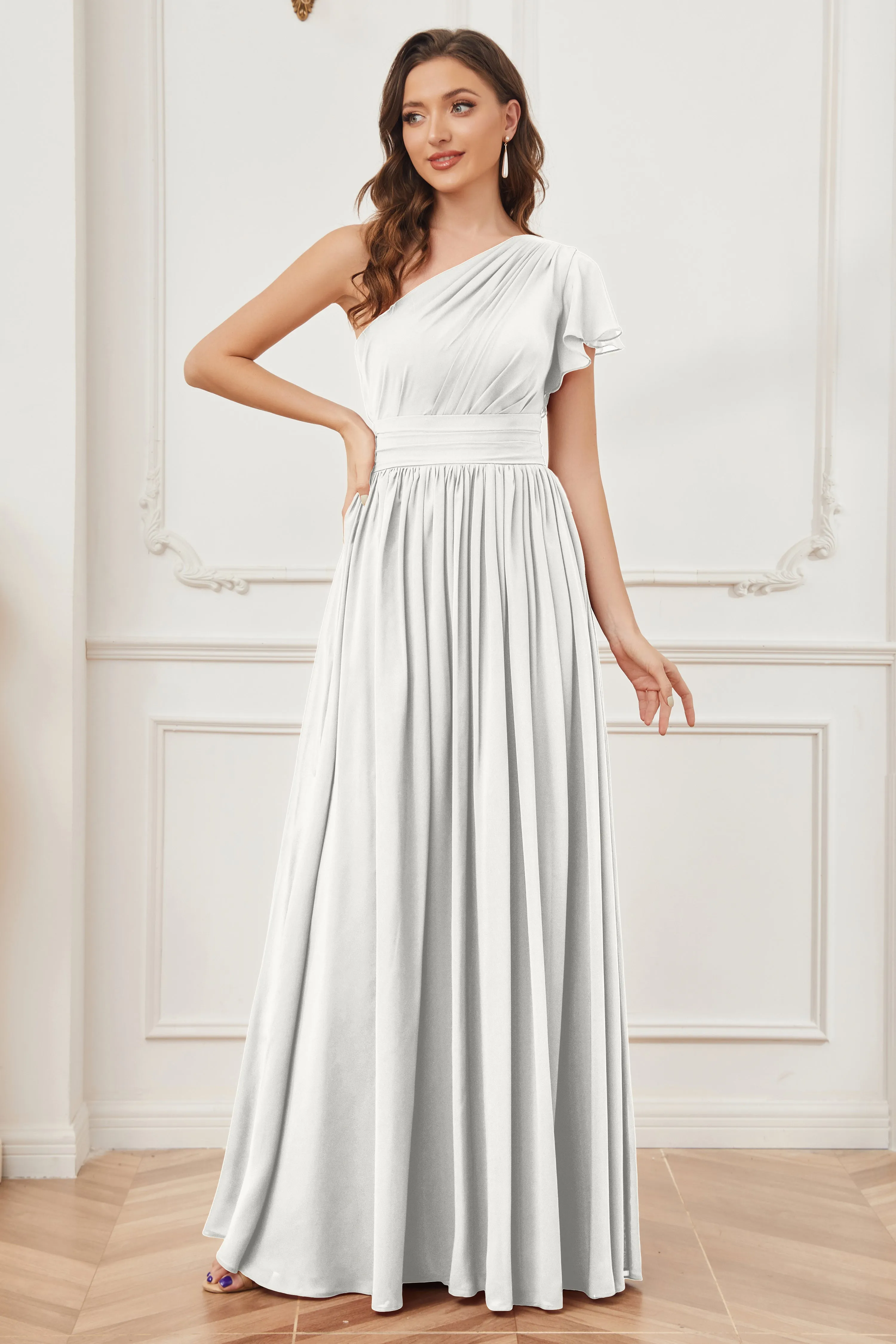 One Shoulder Chiffon Long Bridesmaid Dresses