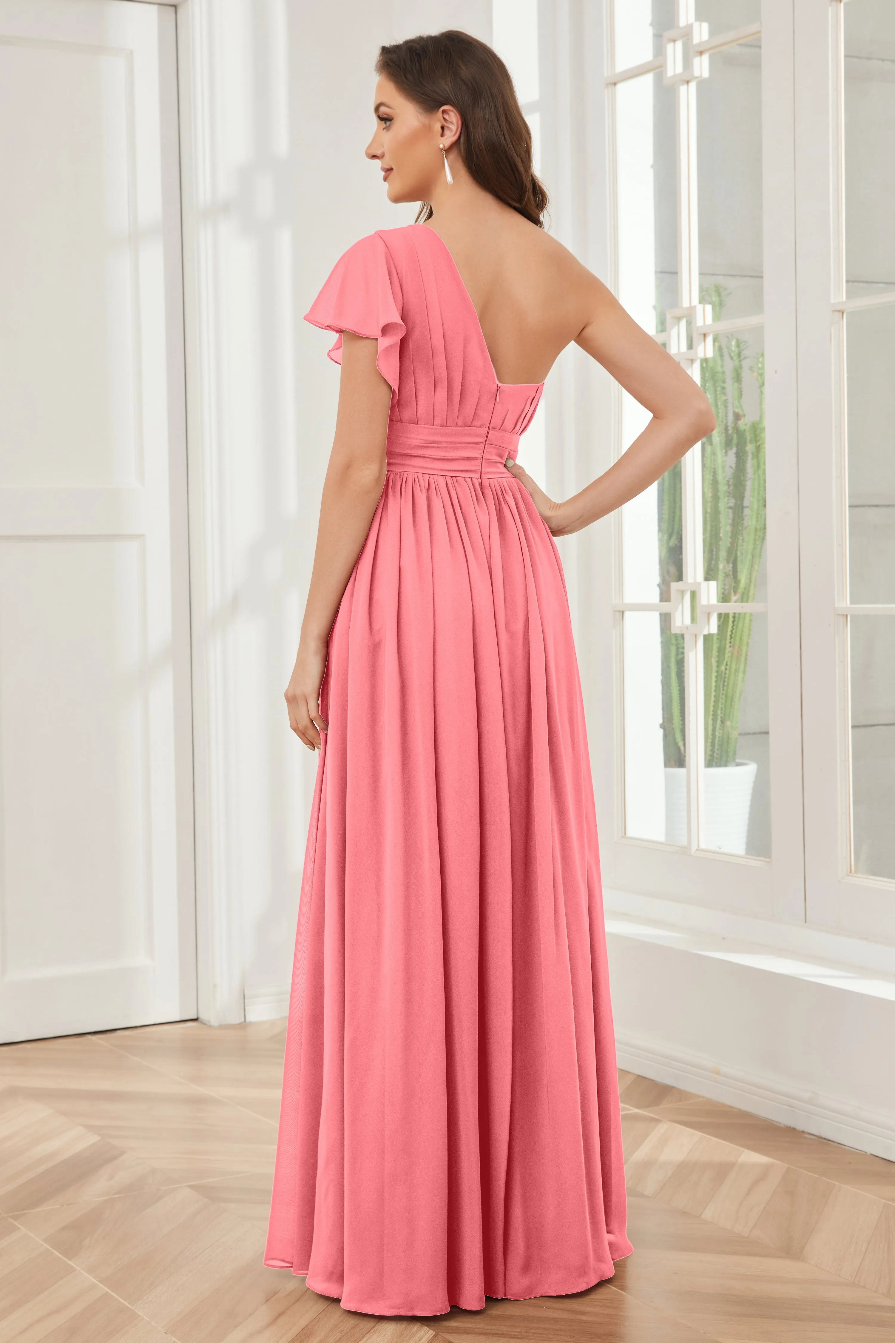 One Shoulder Chiffon Long Bridesmaid Dresses