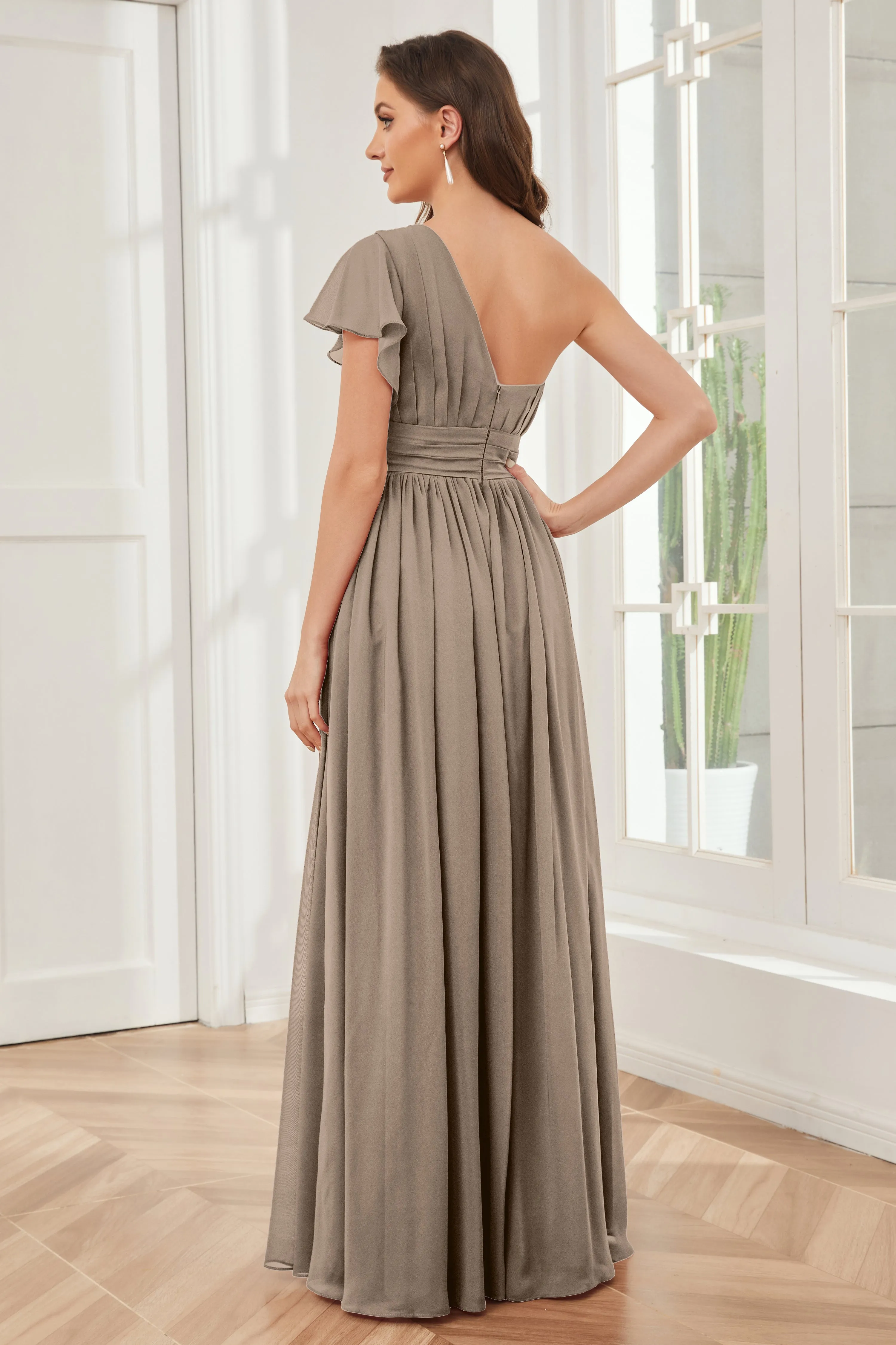 One Shoulder Chiffon Long Bridesmaid Dresses