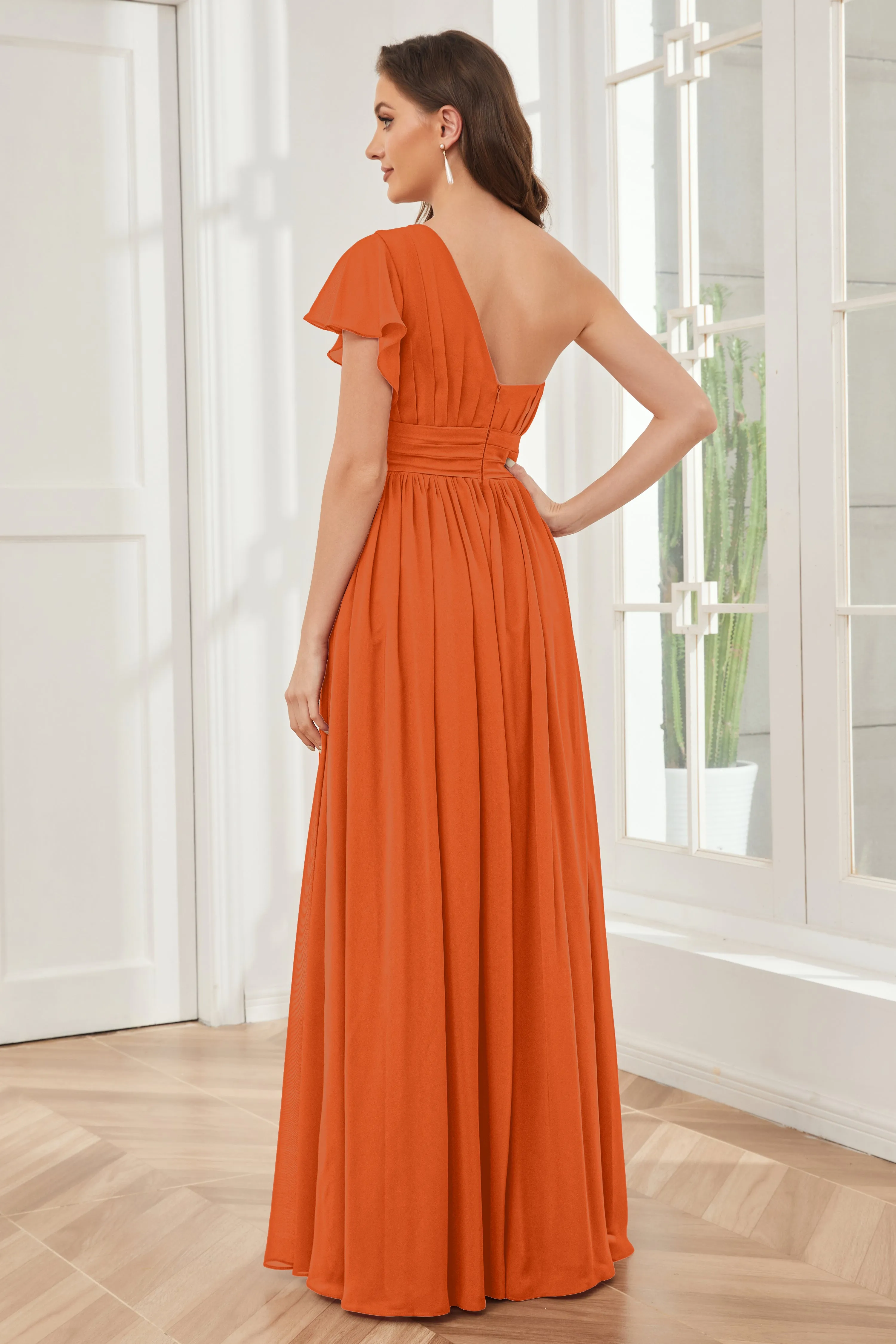 One Shoulder Chiffon Long Bridesmaid Dresses