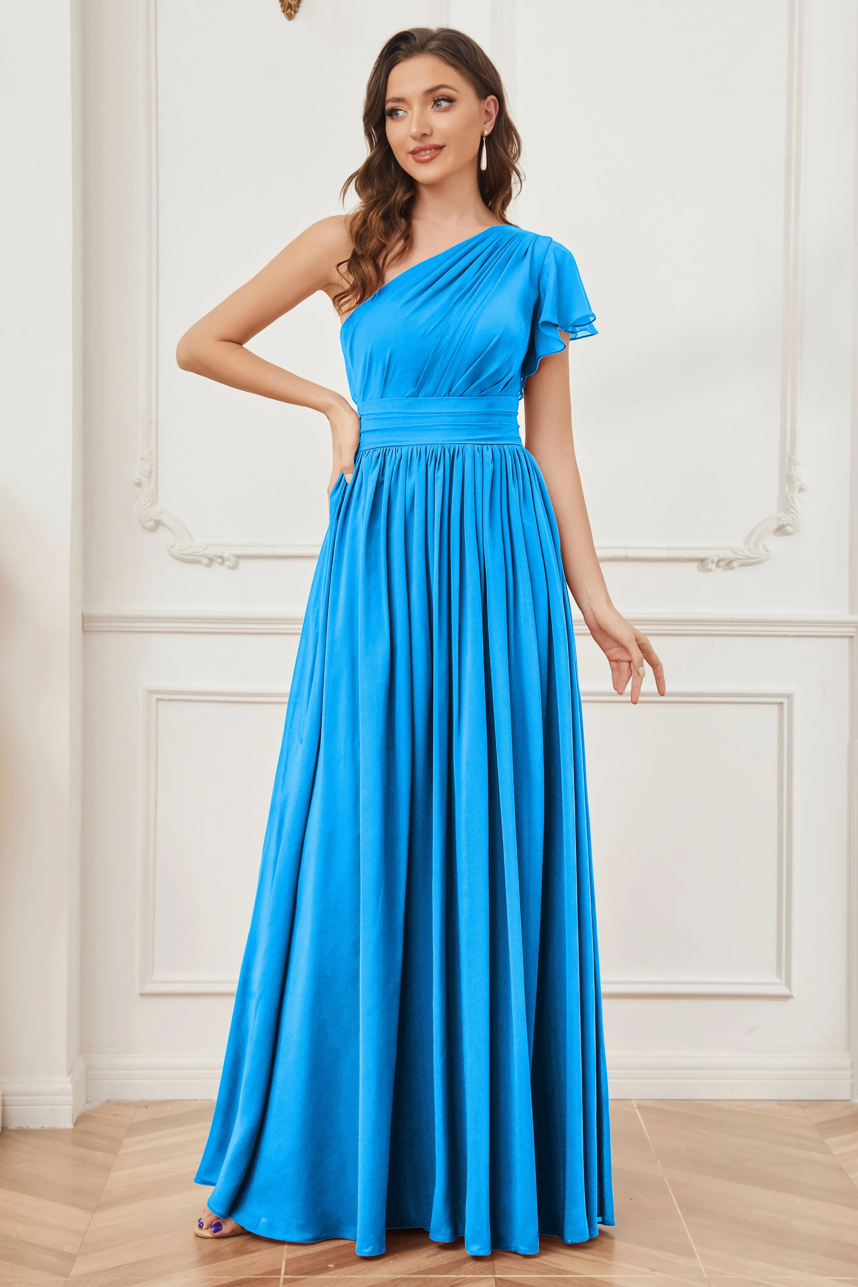 One Shoulder Chiffon Long Bridesmaid Dresses