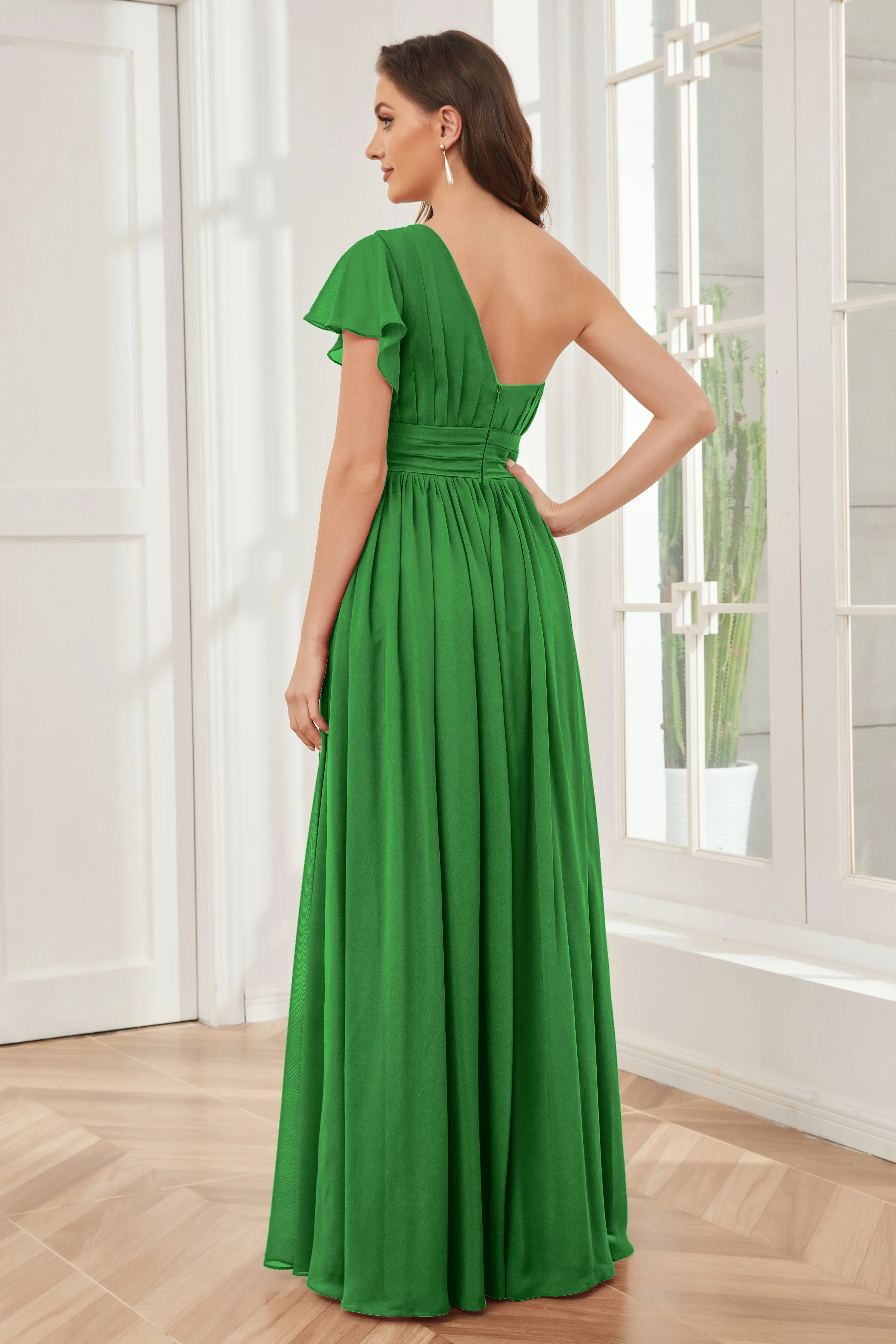 One Shoulder Chiffon Long Bridesmaid Dresses
