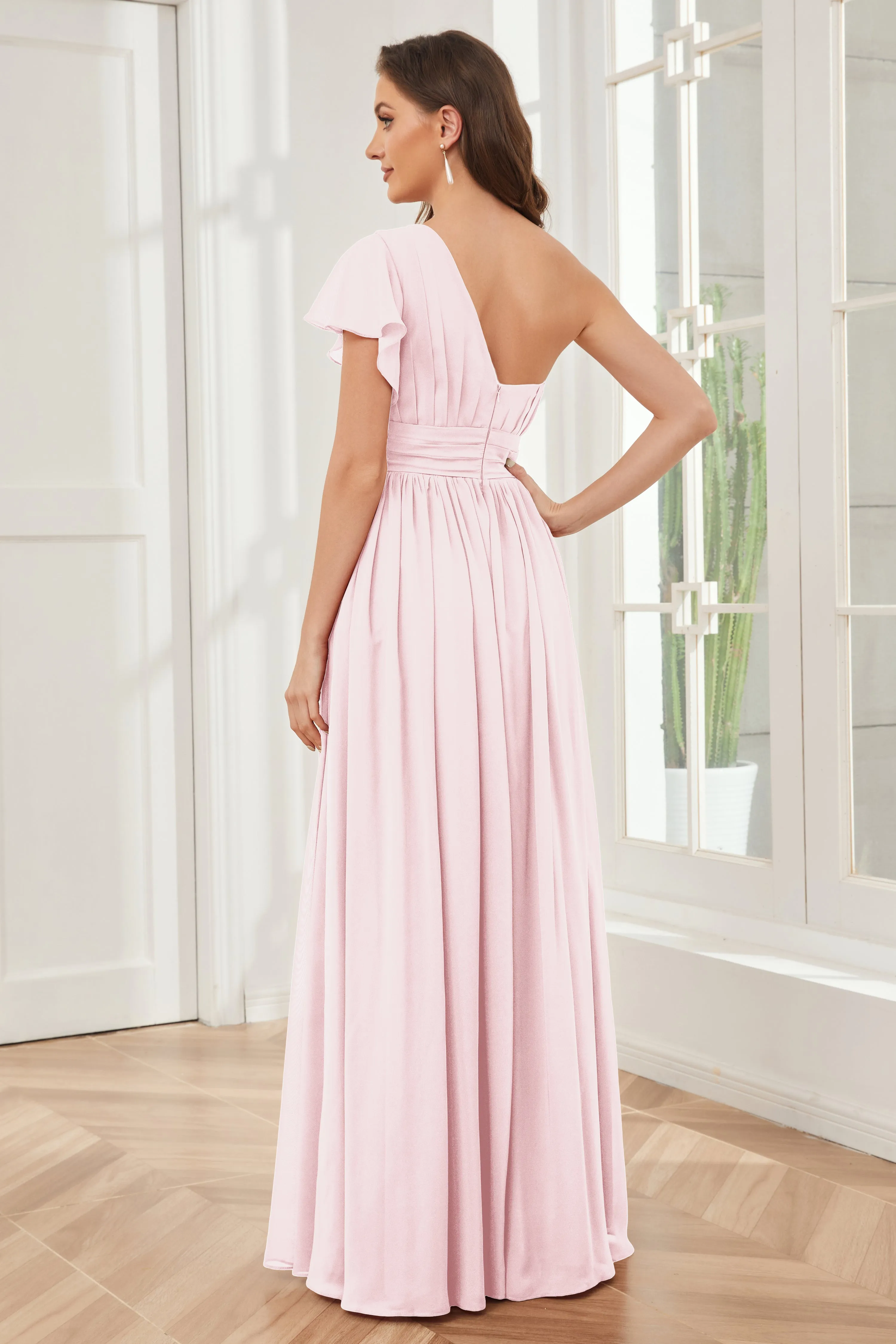 One Shoulder Chiffon Long Bridesmaid Dresses