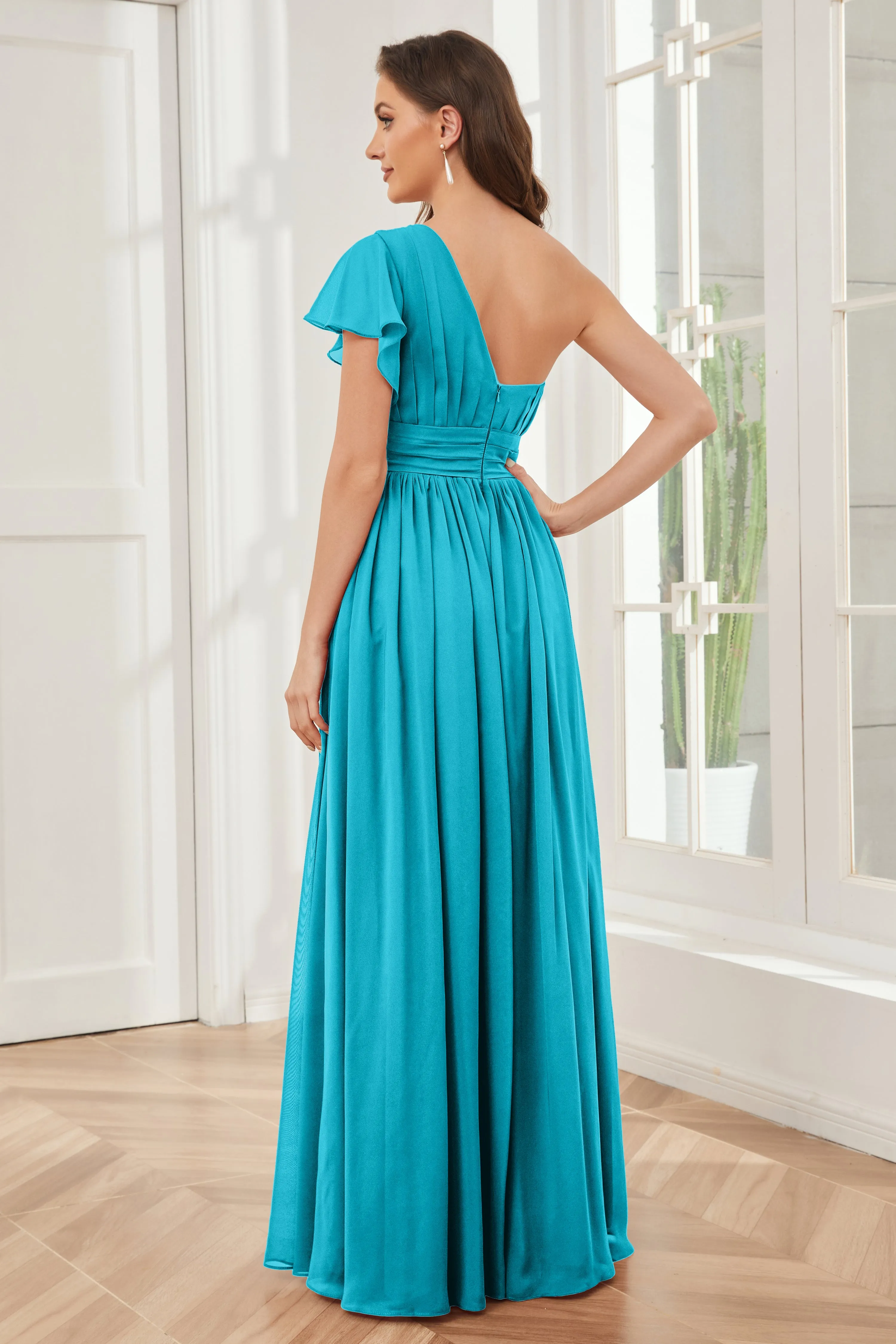 One Shoulder Chiffon Long Bridesmaid Dresses