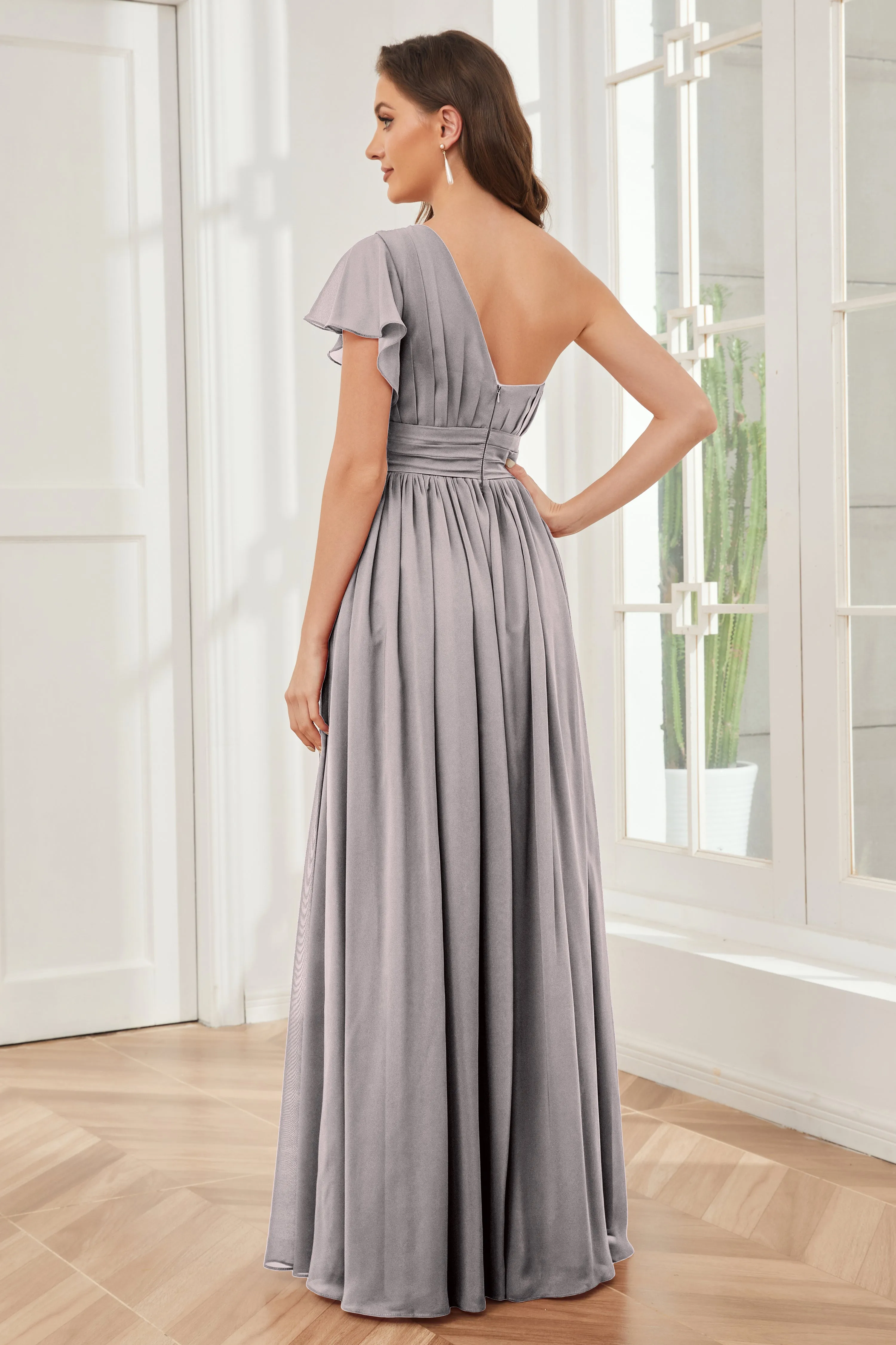 One Shoulder Chiffon Long Bridesmaid Dresses