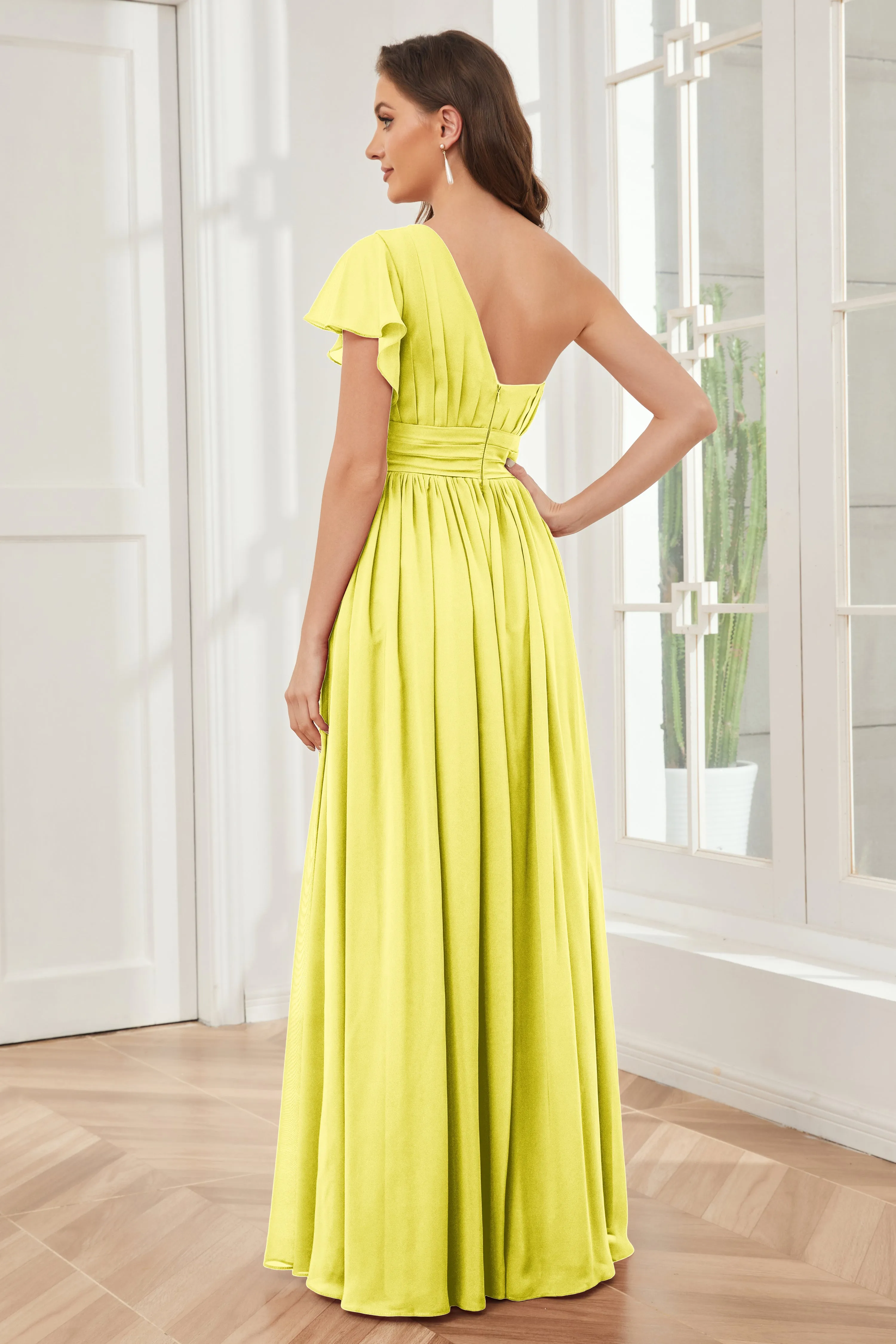 One Shoulder Chiffon Long Bridesmaid Dresses