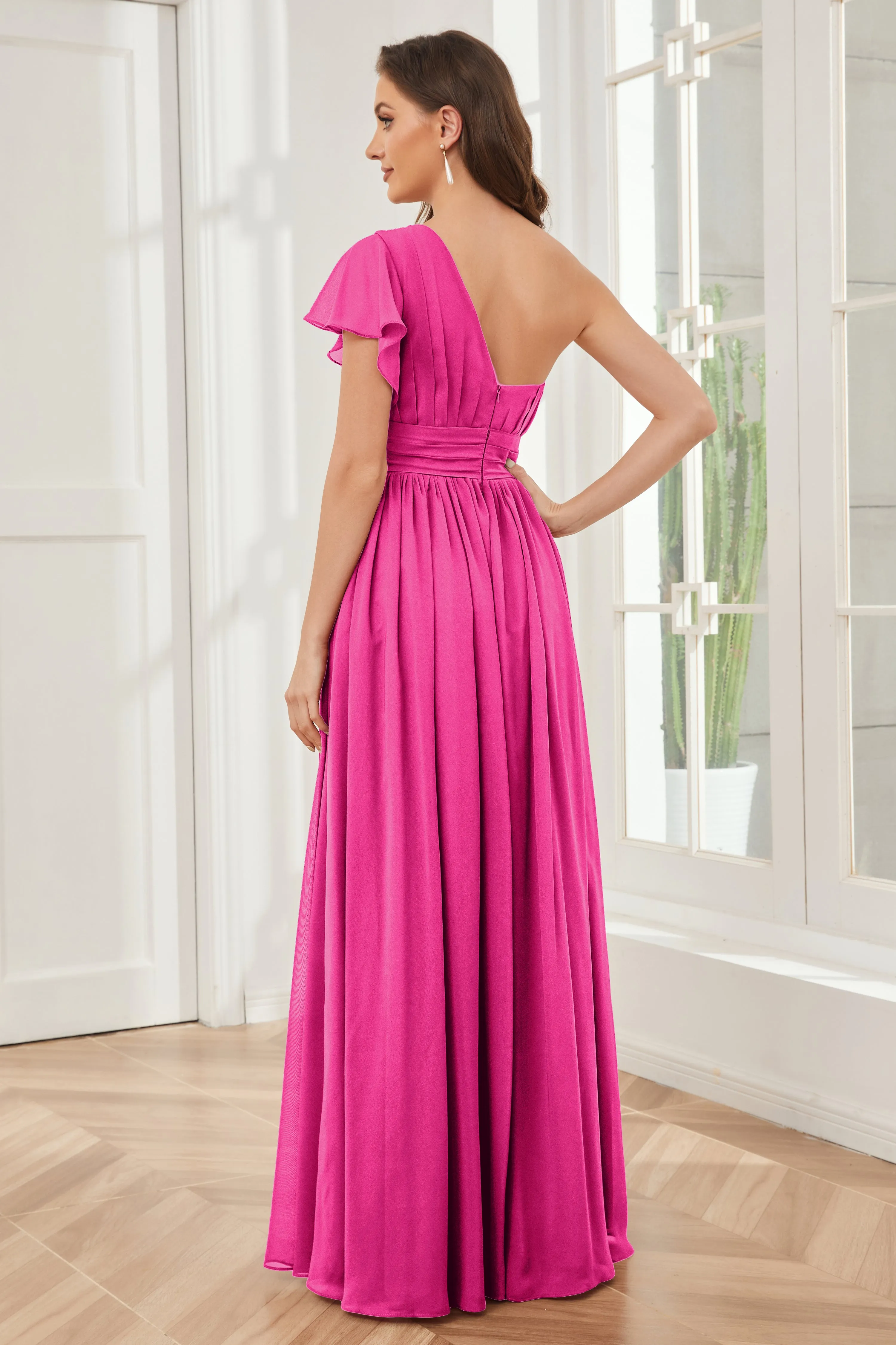 One Shoulder Chiffon Long Bridesmaid Dresses